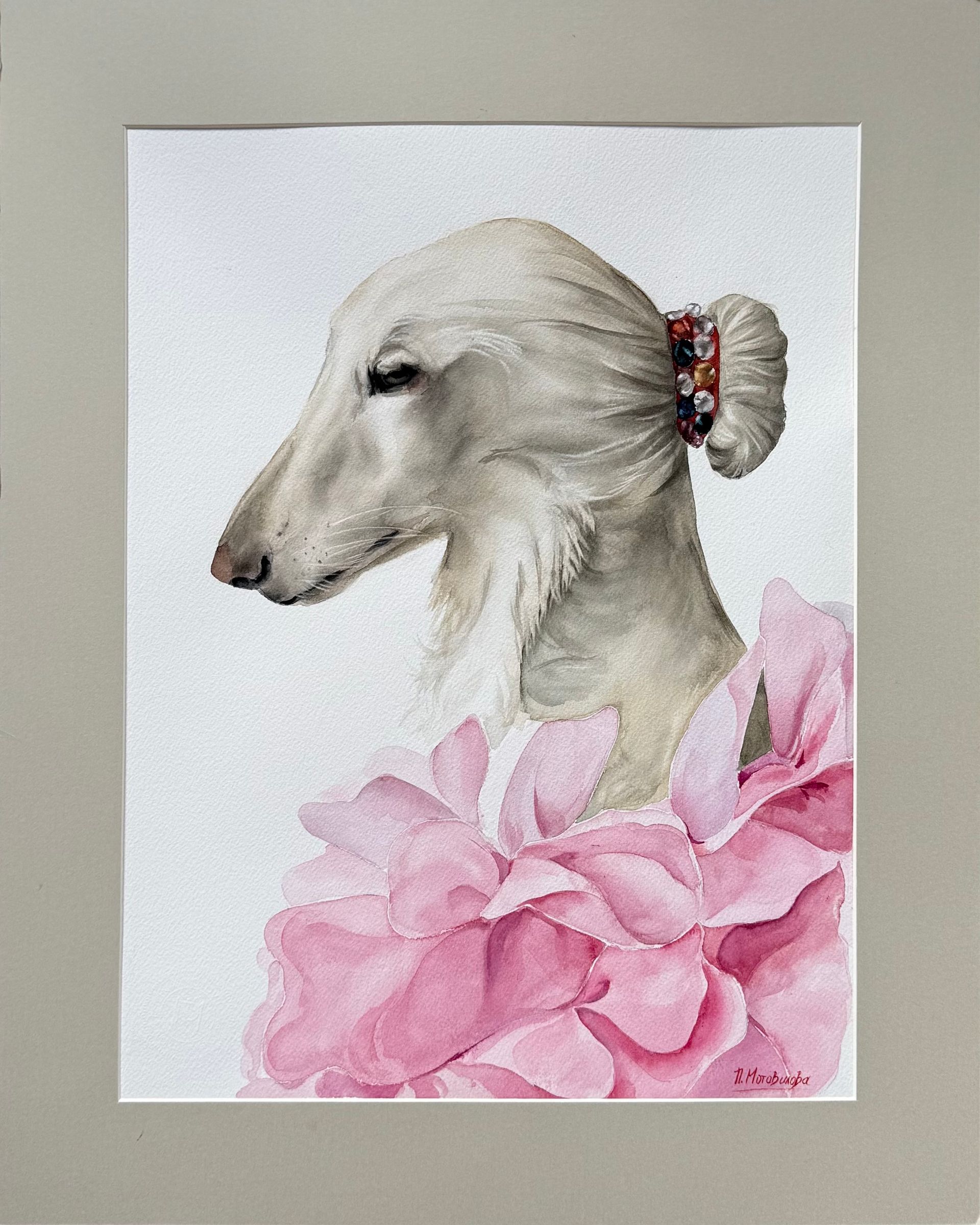 Полина Мотовилова (Авторская графика - 
                  40 x 50 см) Из серии "Афганская борзая", портрет №3