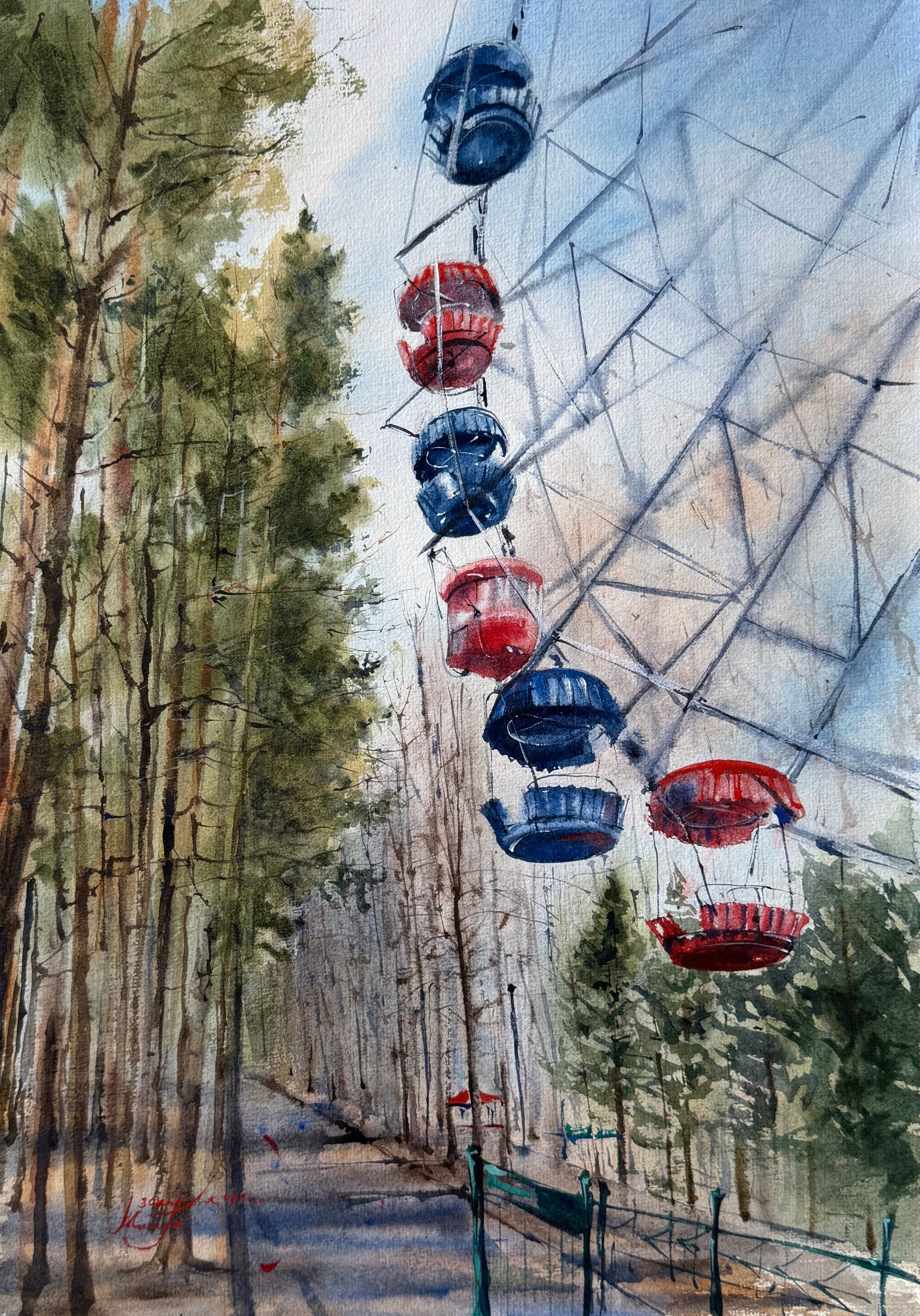 Жанна Губина (Авторская графика - 
                  29.5 x 42 см) Колесо обозрения