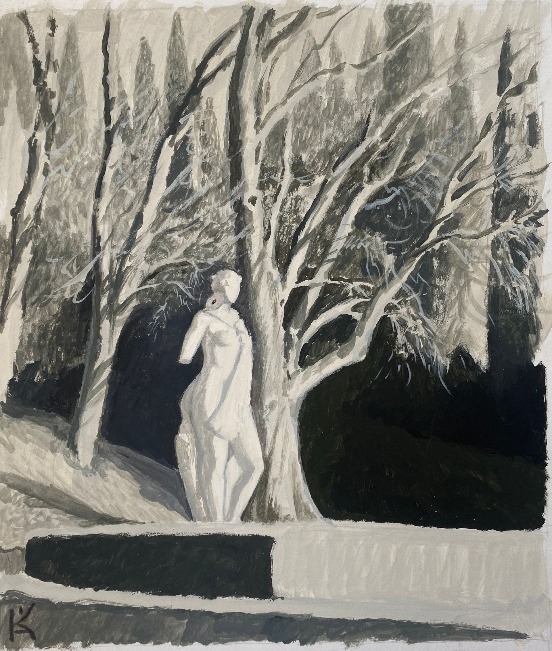 Алексей Кротов (Авторская графика - 
                  24 x 28 см) Скульптура в саду