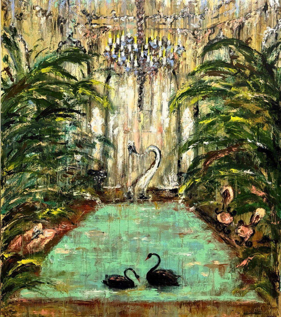 Белла Новинькова (Картина, живопись - 
                  120 x 140 см) Любить в тишине зеленого сада