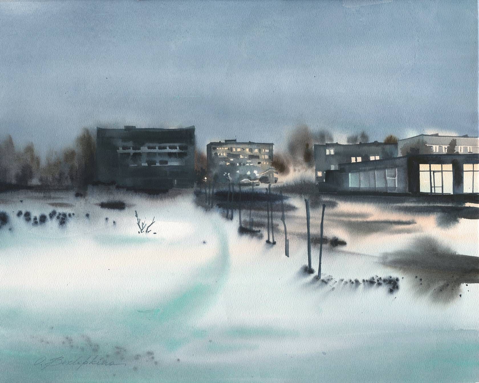 Ольга Безлепкина (Авторская графика - 
                  60 x 50 см) Заброшка