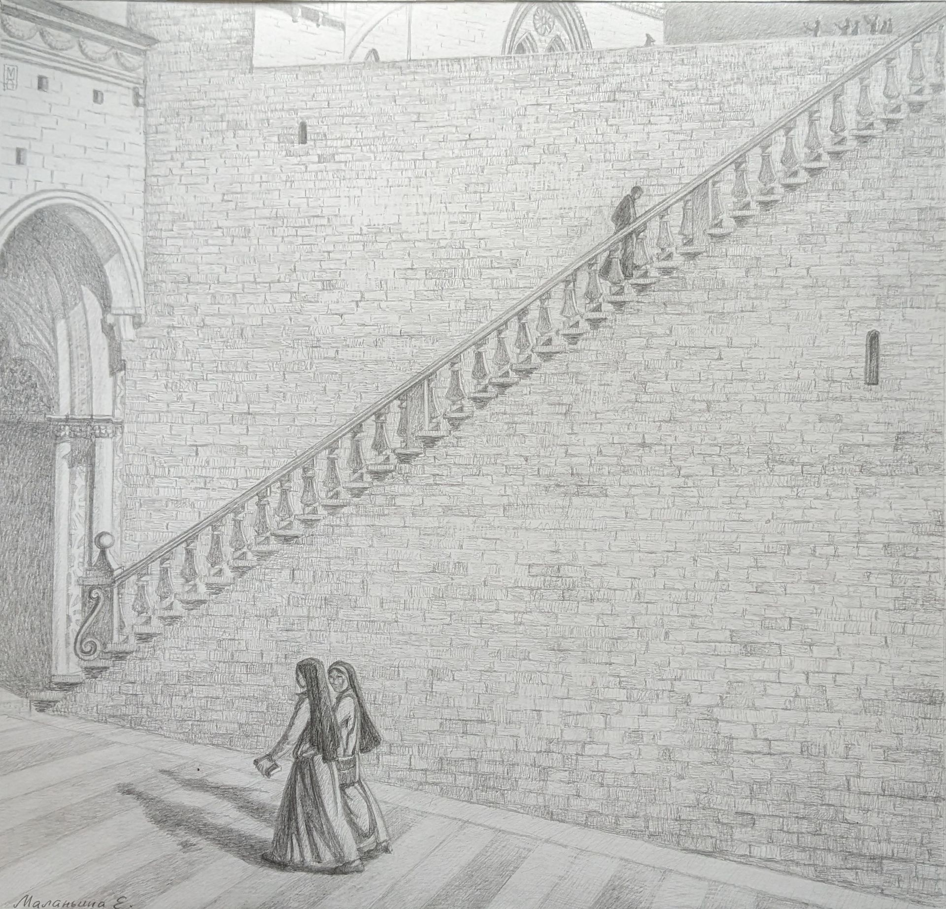 Екатерина Маланьина (Авторская графика - 
                  50 x 49 см) К небу