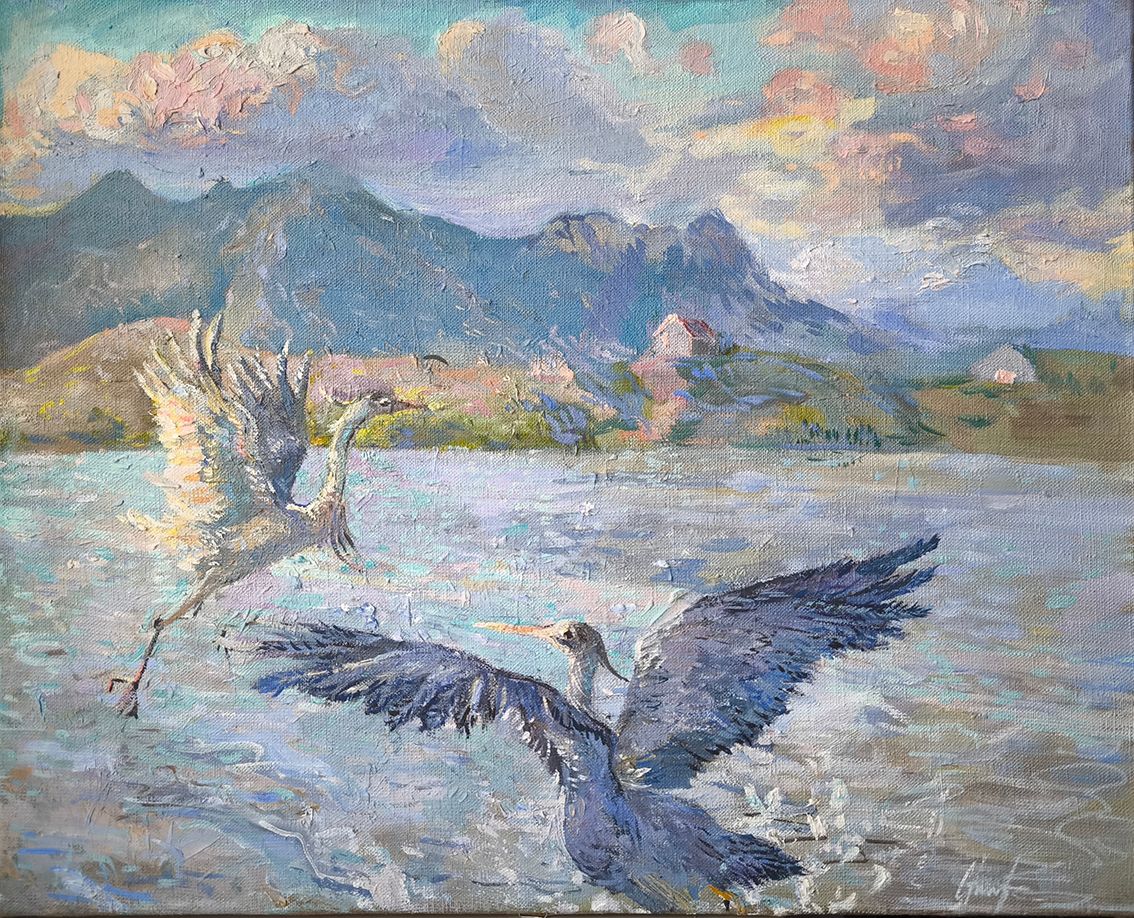 Галина Третьякова (Картина, живопись - 
                  50 x 40 см) Озеро с цаплями. Крым