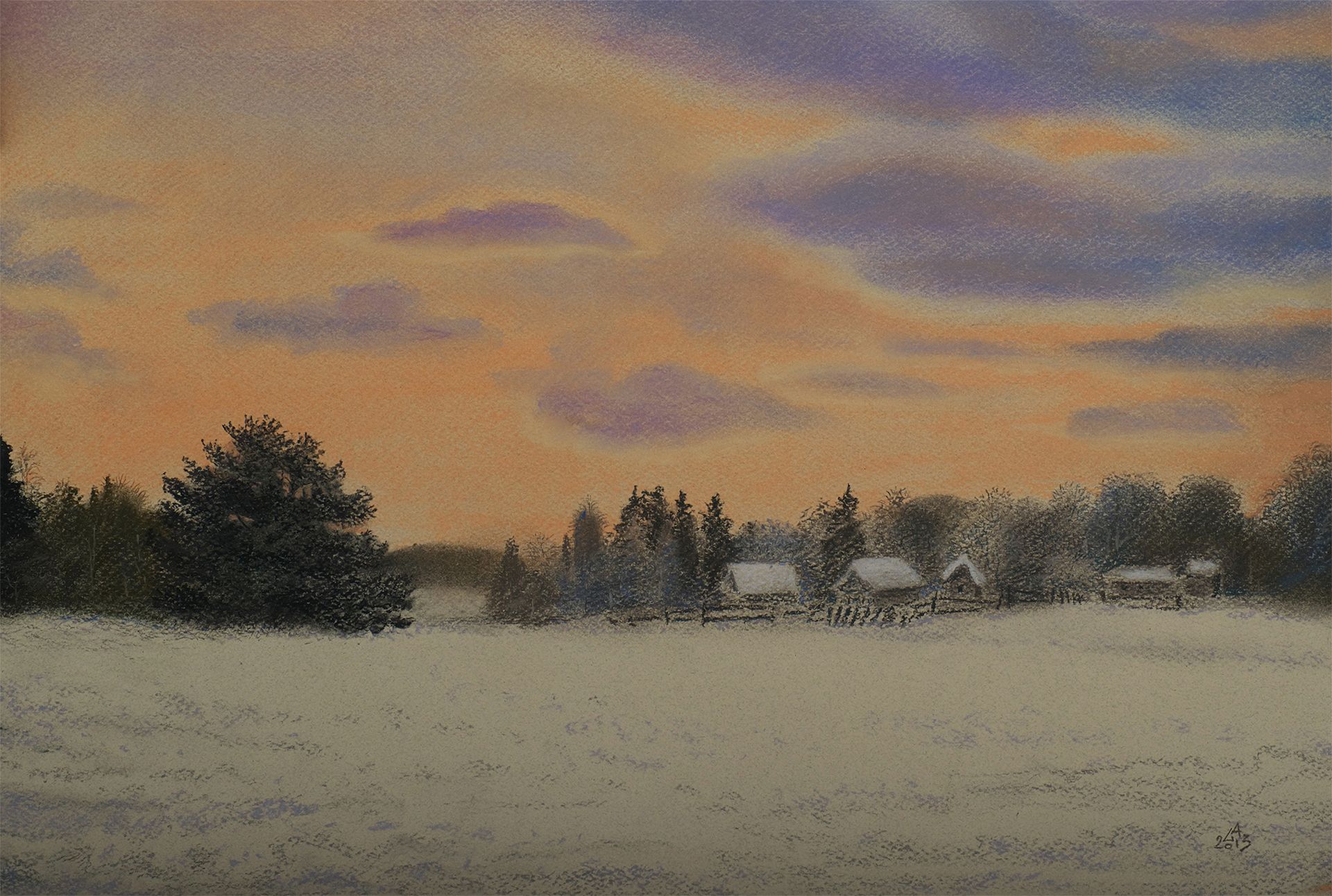 Александра Ларионова (Авторская графика - 
                  52.5 x 33 см) Рождественский закат