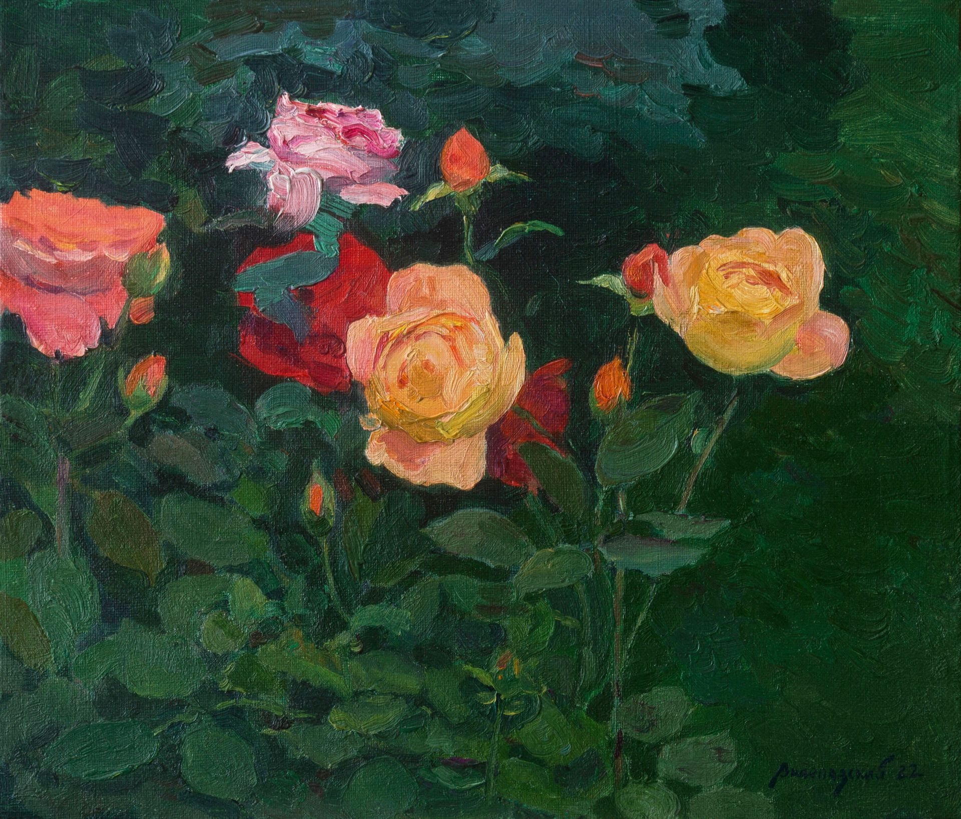 Николай Водолазский (Картина, живопись - 
                  35 x 30 см) Розы на закате