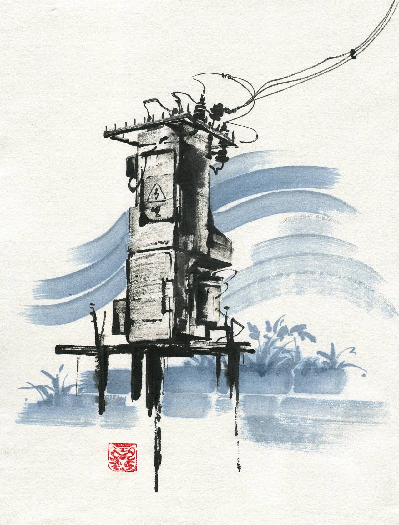 Ольга Безлепкина (Авторская графика - 
                  30 x 40 см) Сельский пейзаж №7