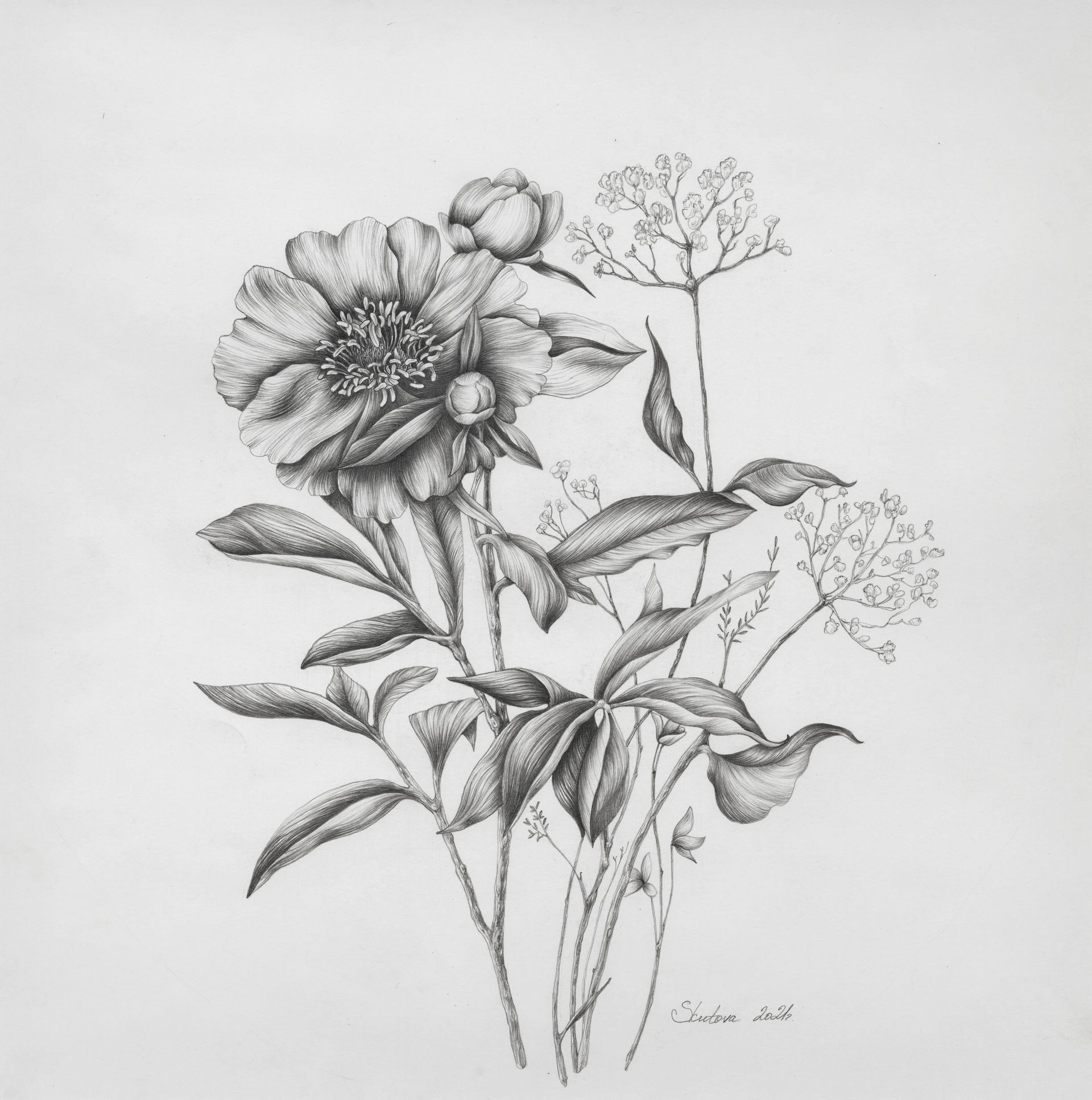 ELENA SKUTOVA (Авторская графика - 
                  57 x 57 см) Flowers #5