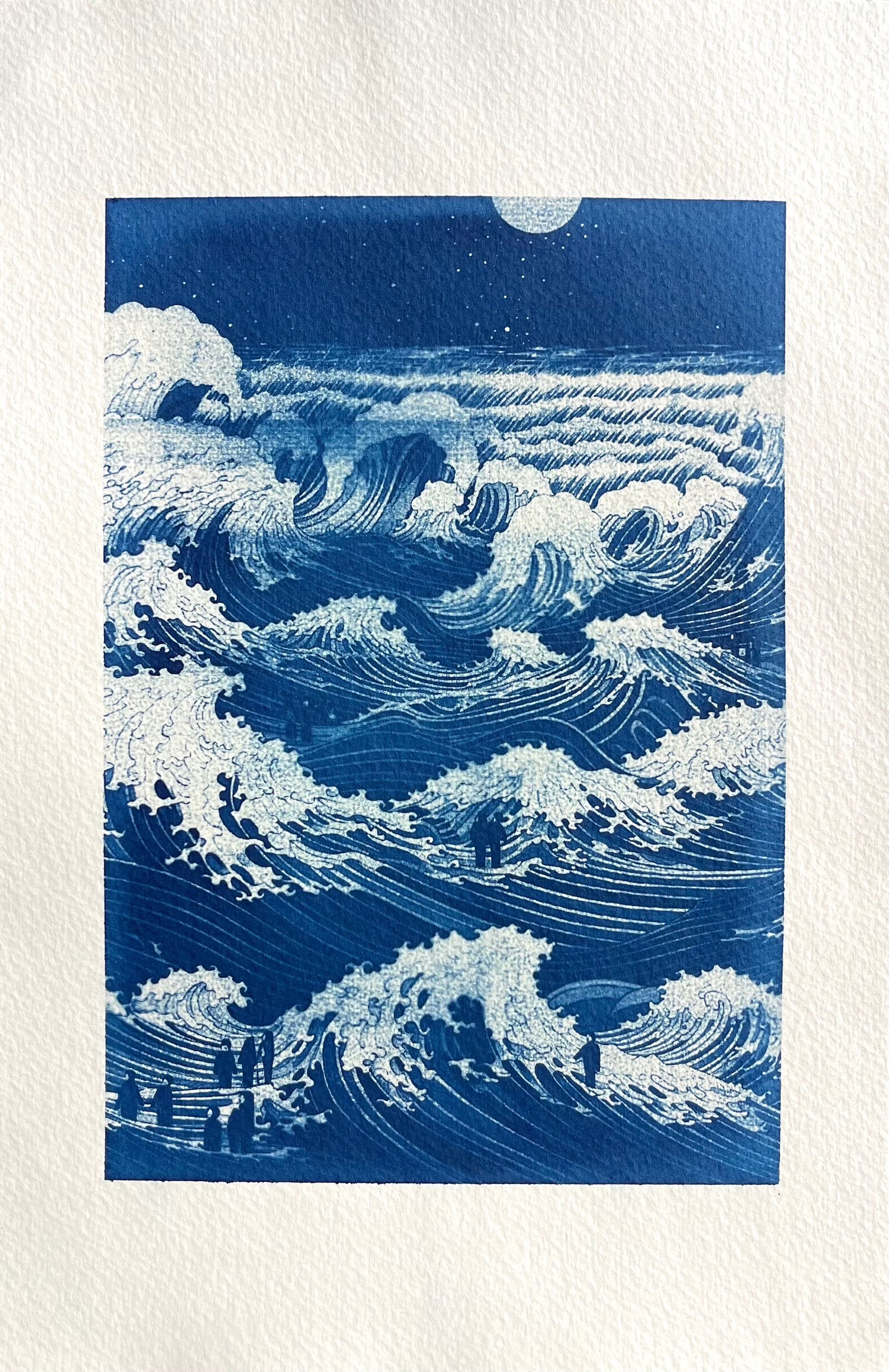 Юлия Милякова (Графика печатная - 
                  20 x 30 см) blue people walking || condition → 2 moon