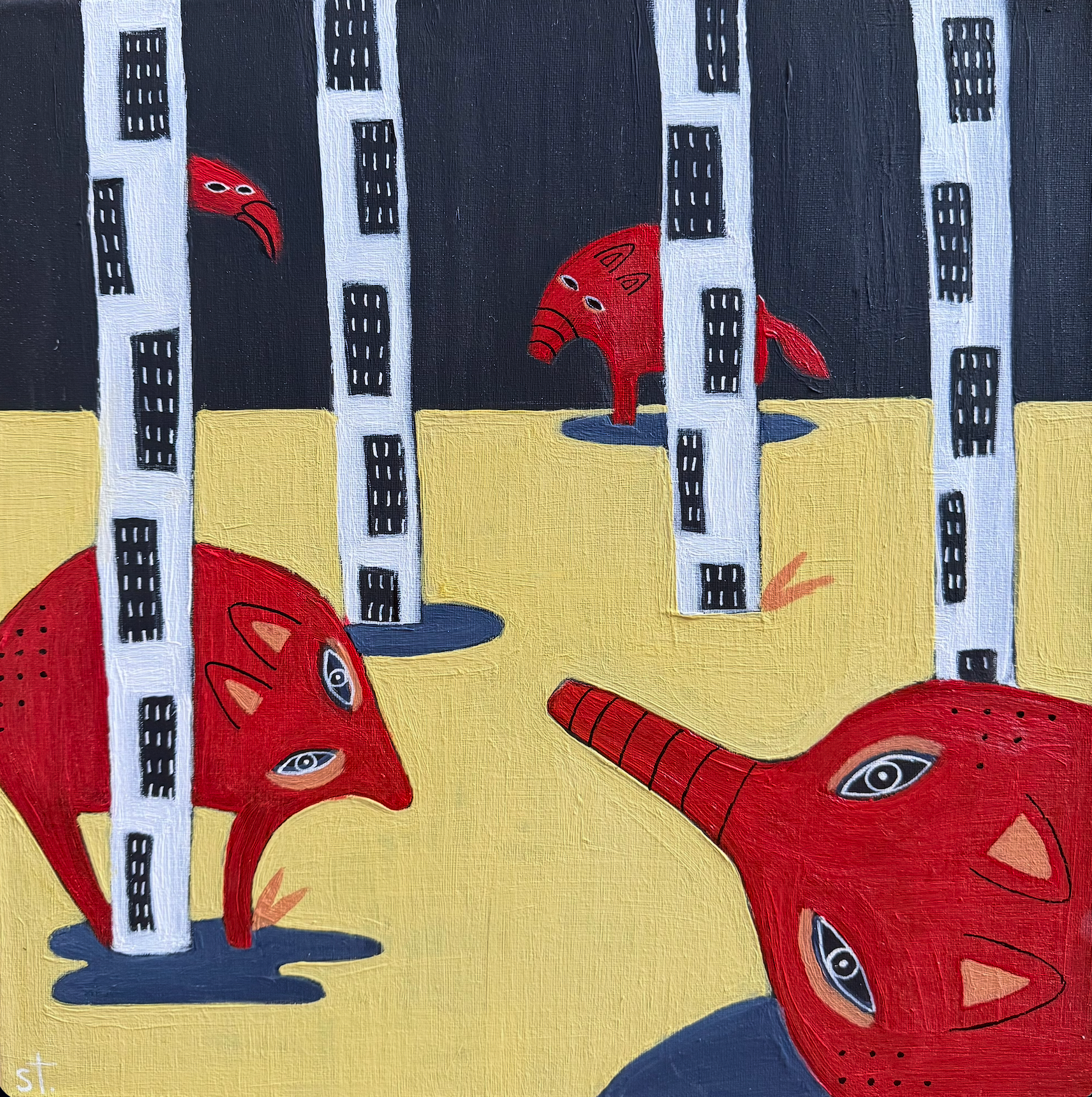 Марина Стараканами (Картина, живопись - 
                  40 x 40 см) Заблудившиеся в жирафе