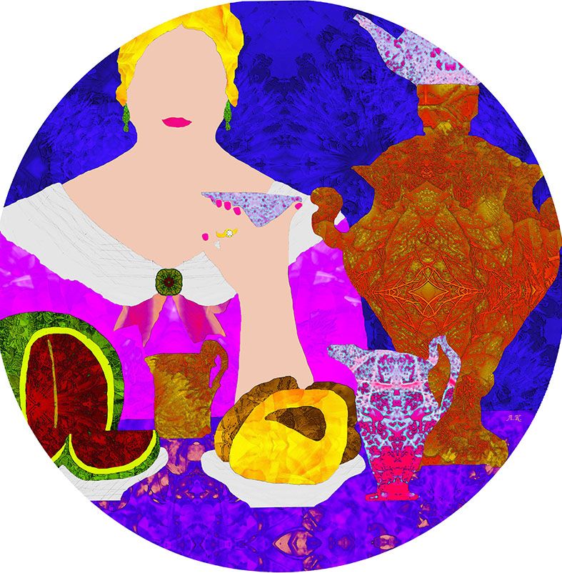 Лариса Корж (Графика цифровая (принты) - 
                  30 x 30 см) За чаем