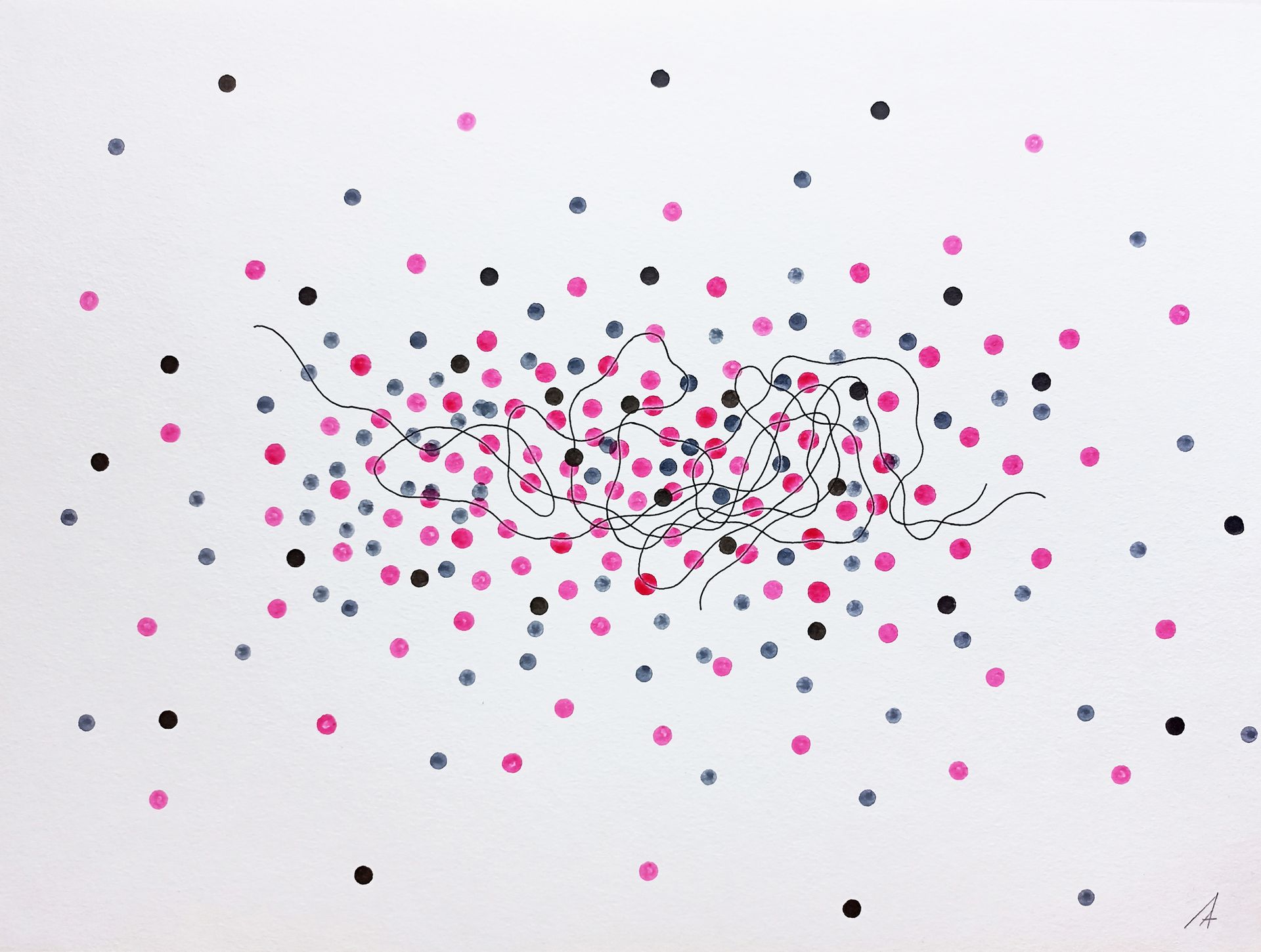 Анастасия Левина (Авторская графика - 
                  40 x 30 см) Pink & black dots 003