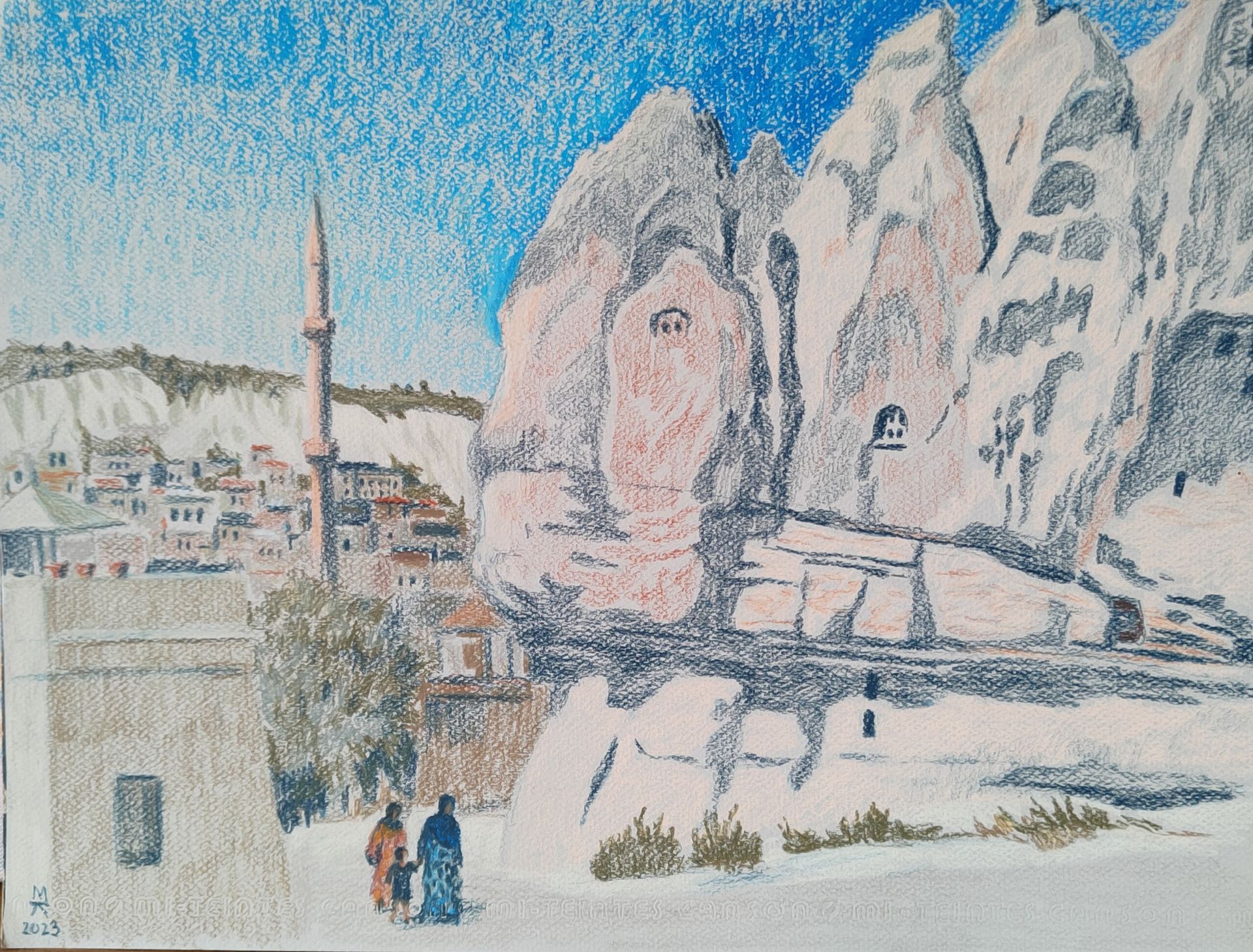 Екатерина Маланьина (Авторская графика - 
                  45 x 33 см) Синее небо Гёреме