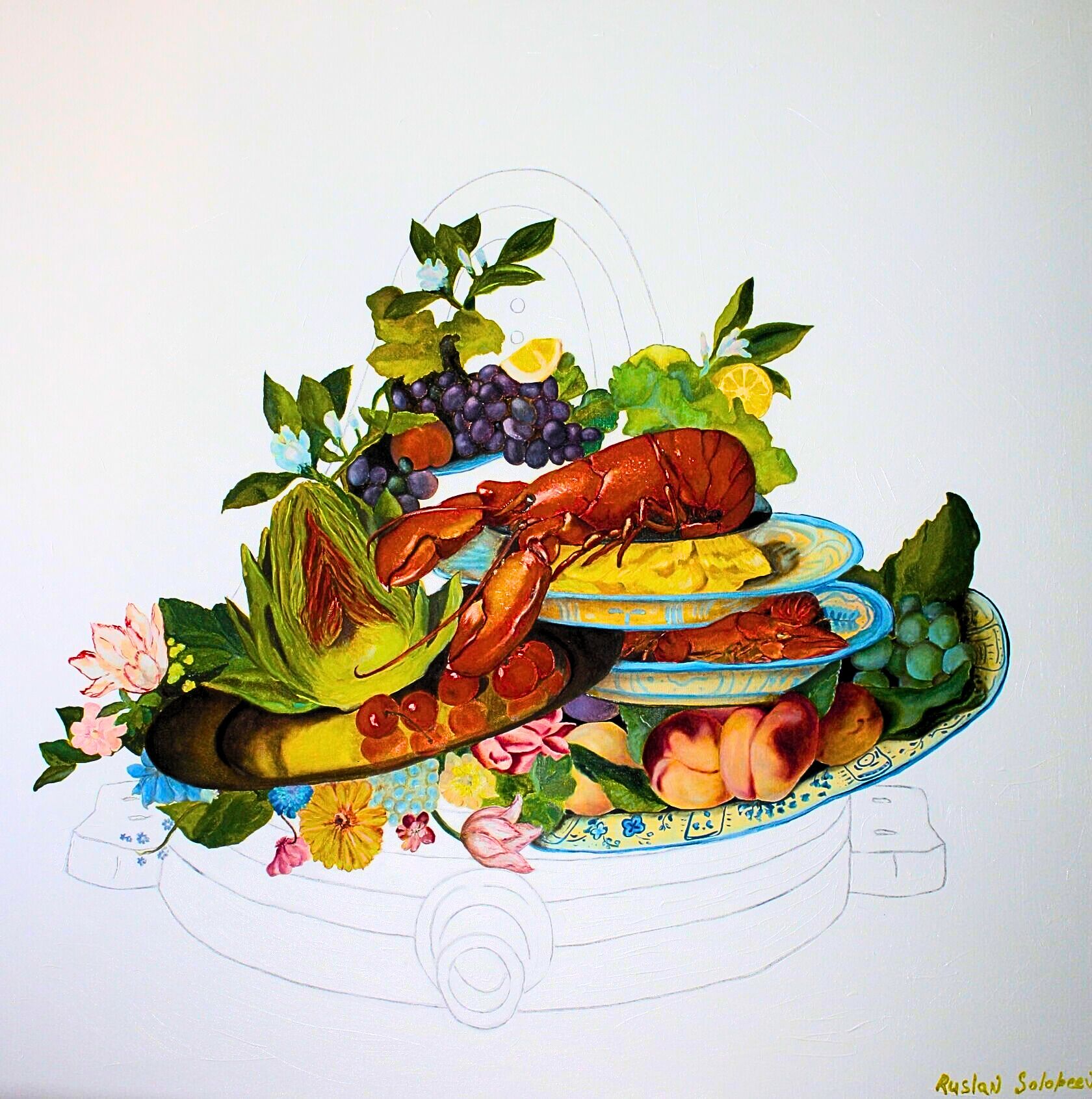 Ruslan Solopeev (Картина, живопись - 
                  100 x 100 см) После ужина