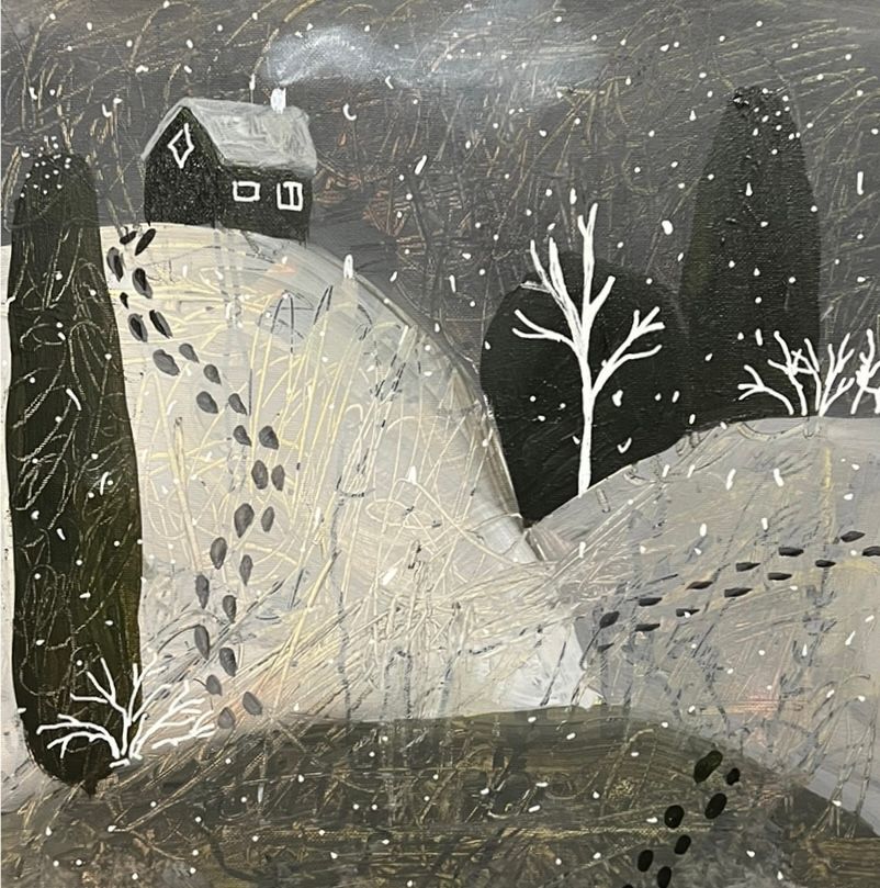 AlisaVostorg (Картина, живопись - 
                  20 x 20 см) Дорога снежная до дома теплого