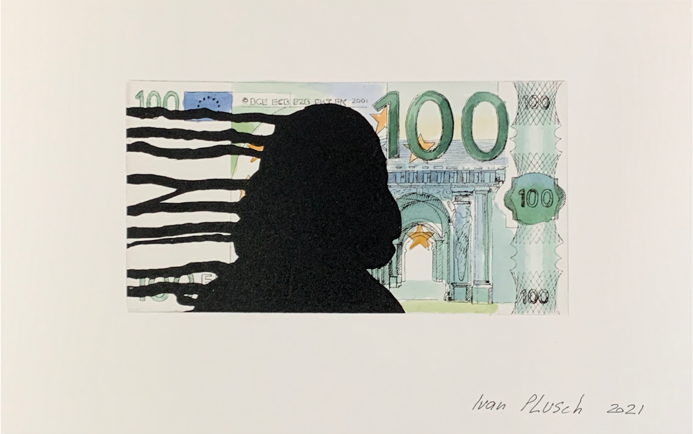 Иван Плющ (Графика печатная - 
                  30 x 21 см) Деньги текут. 100