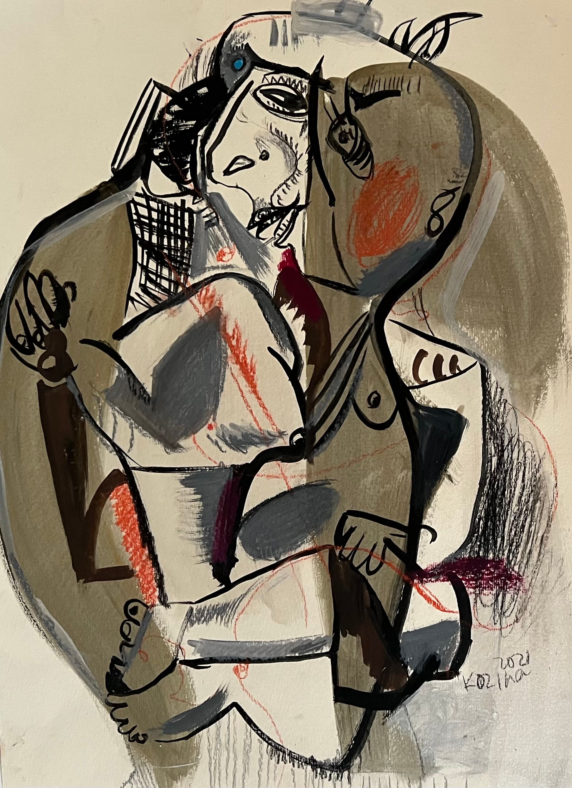 Валерия Козина (Авторская графика - 
                  35 x 46 см) A man who answers questions