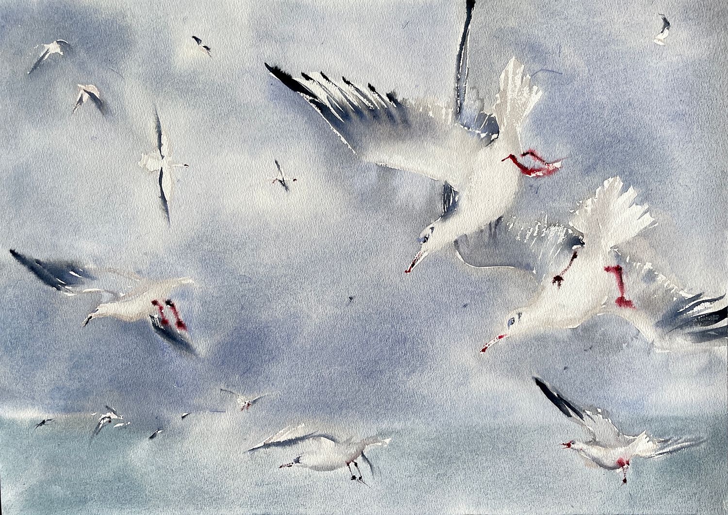 Юлия Третьякова (Авторская графика - 
                  54 x 38 см) Чайки