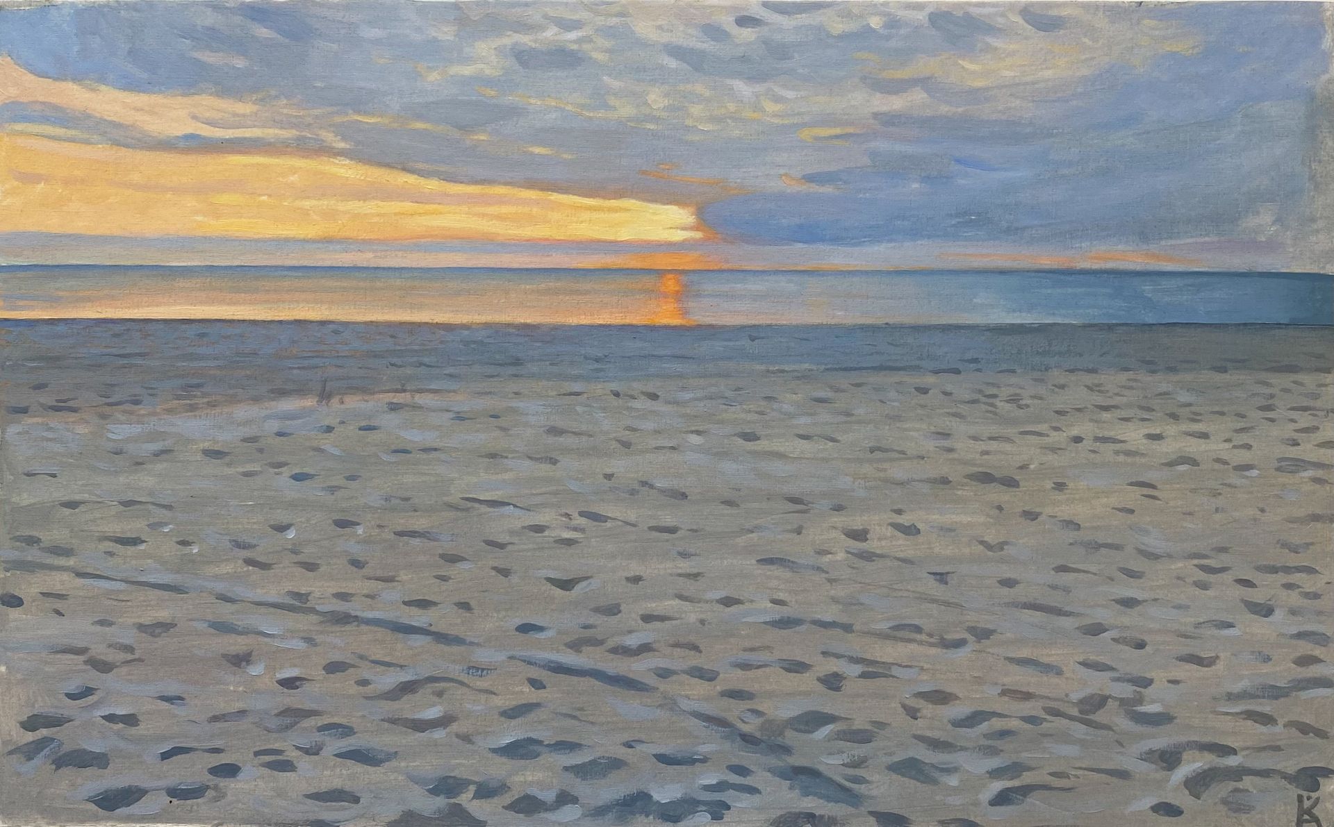 Алексей Кротов (Авторская графика - 
                  42 x 26 см) Закат. Янтарный пляж