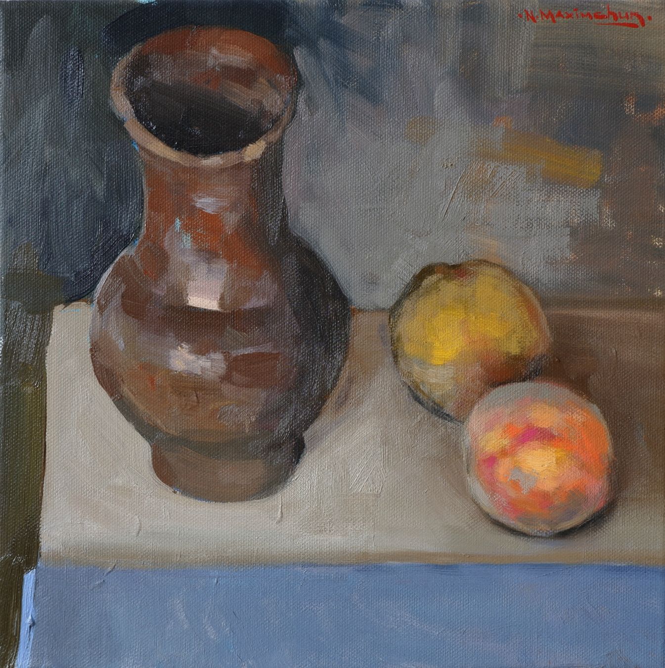 Никита Максимчук (Картина, живопись - 
                  30 x 30 см) Кувшин и персики