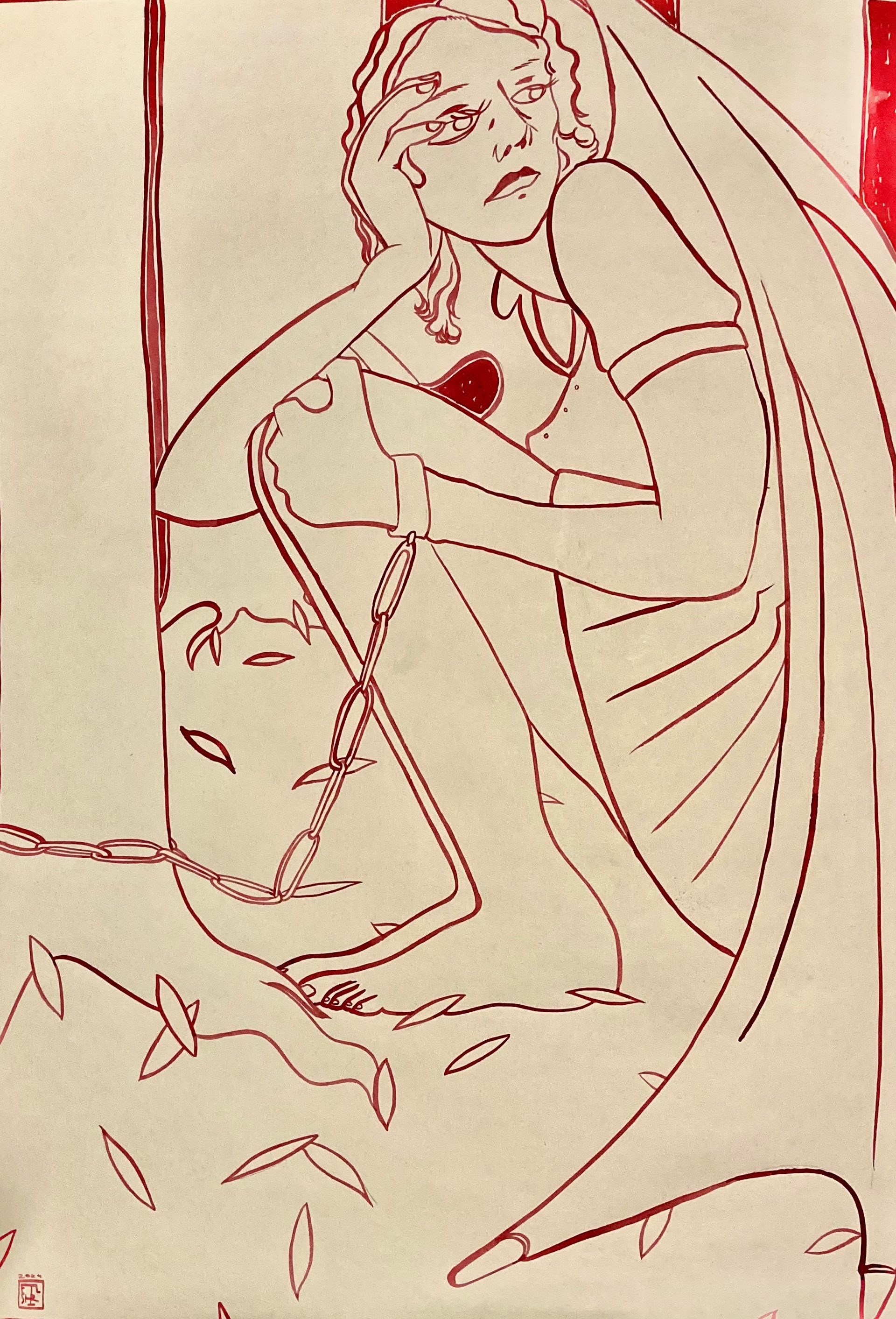 Анна Филиппова-Широкая (Авторская графика - 
                  59.4 x 84.1 см) Демон в лесу