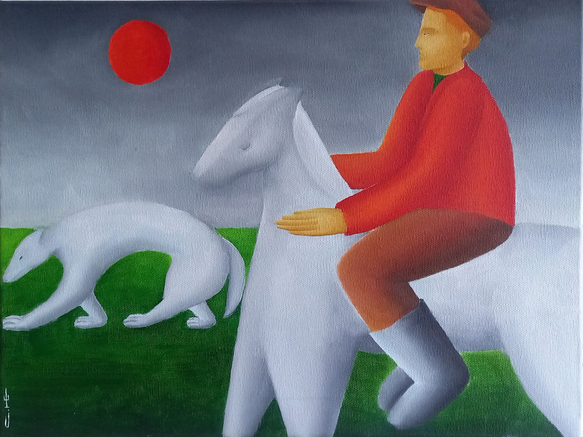 Саша Катинаускиене (Картина, живопись - 
                  40 x 30 см) На белом коне, с белой собакой