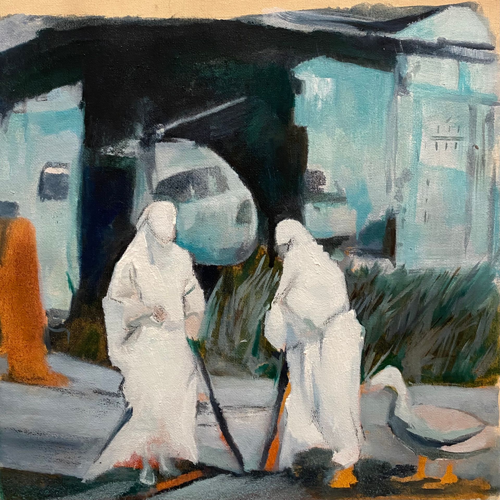 Лена Троянская (Картина, живопись - 
                  30 x 30 см) Вертолет отбывает в Монте-Карло