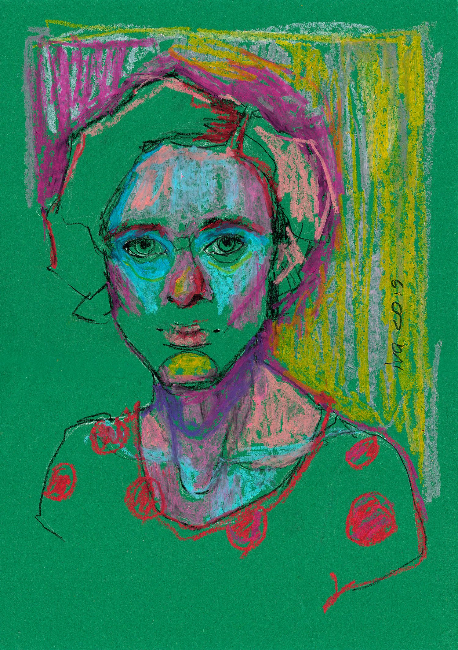 Татьяна Ивченкова (Авторская графика - 
                  24 x 34 см) Молодая женщина на зелёном