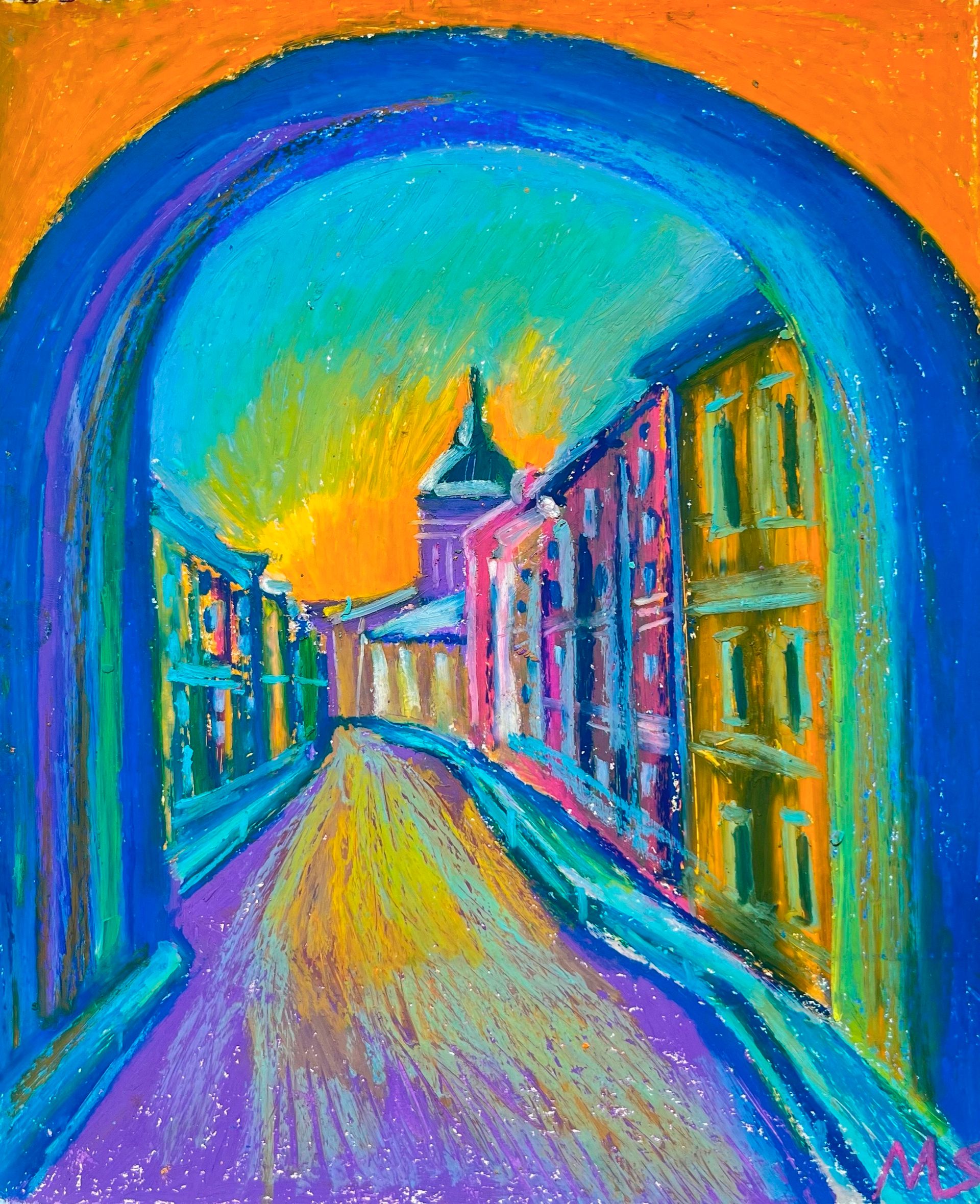 Мария Спроге (Авторская графика - 
                  21 x 25 см) Закат на улице Ломоносова