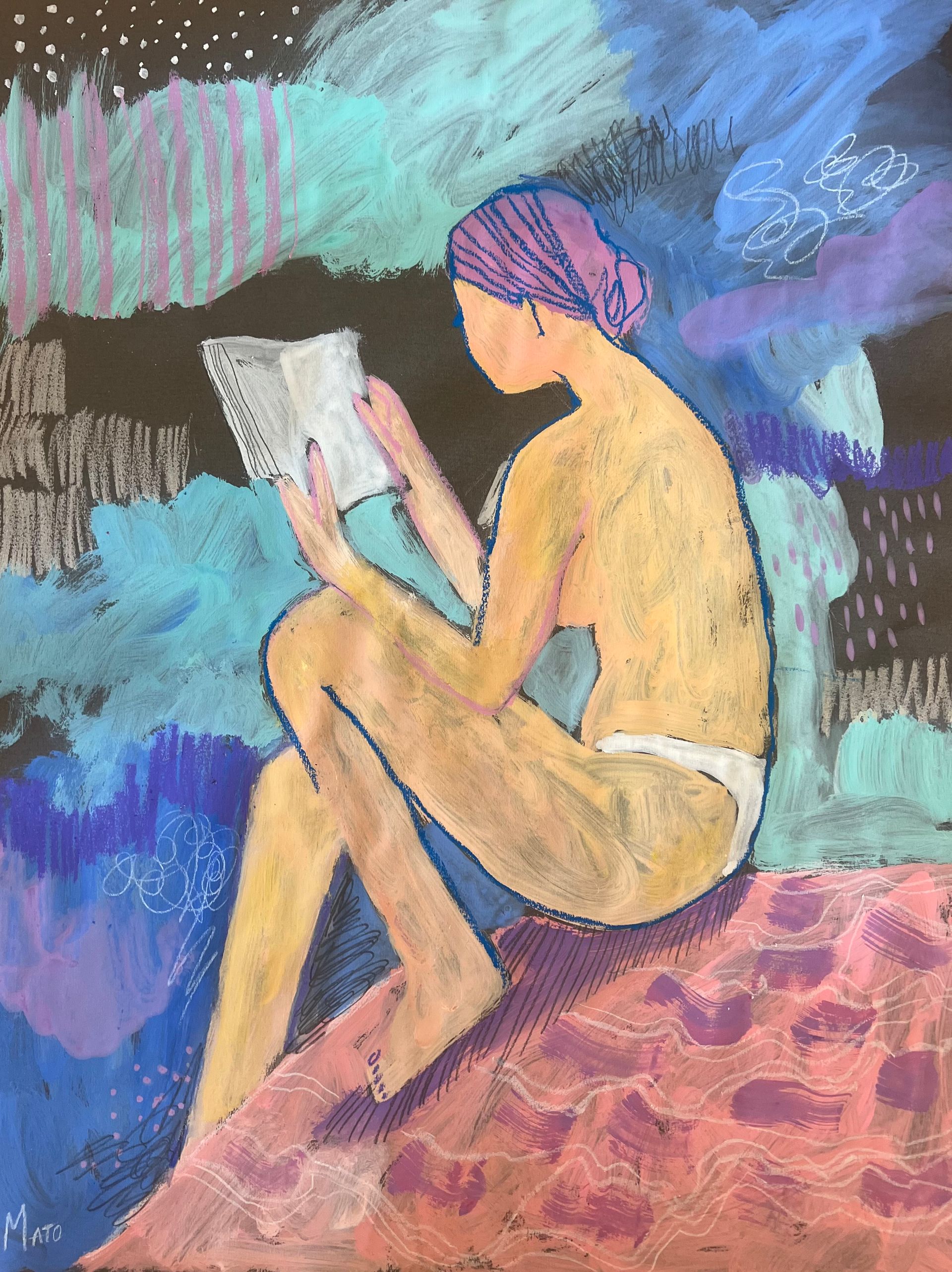 Александра Мато (Авторская графика - 
                  50 x 65 см) Девушка с книгой
