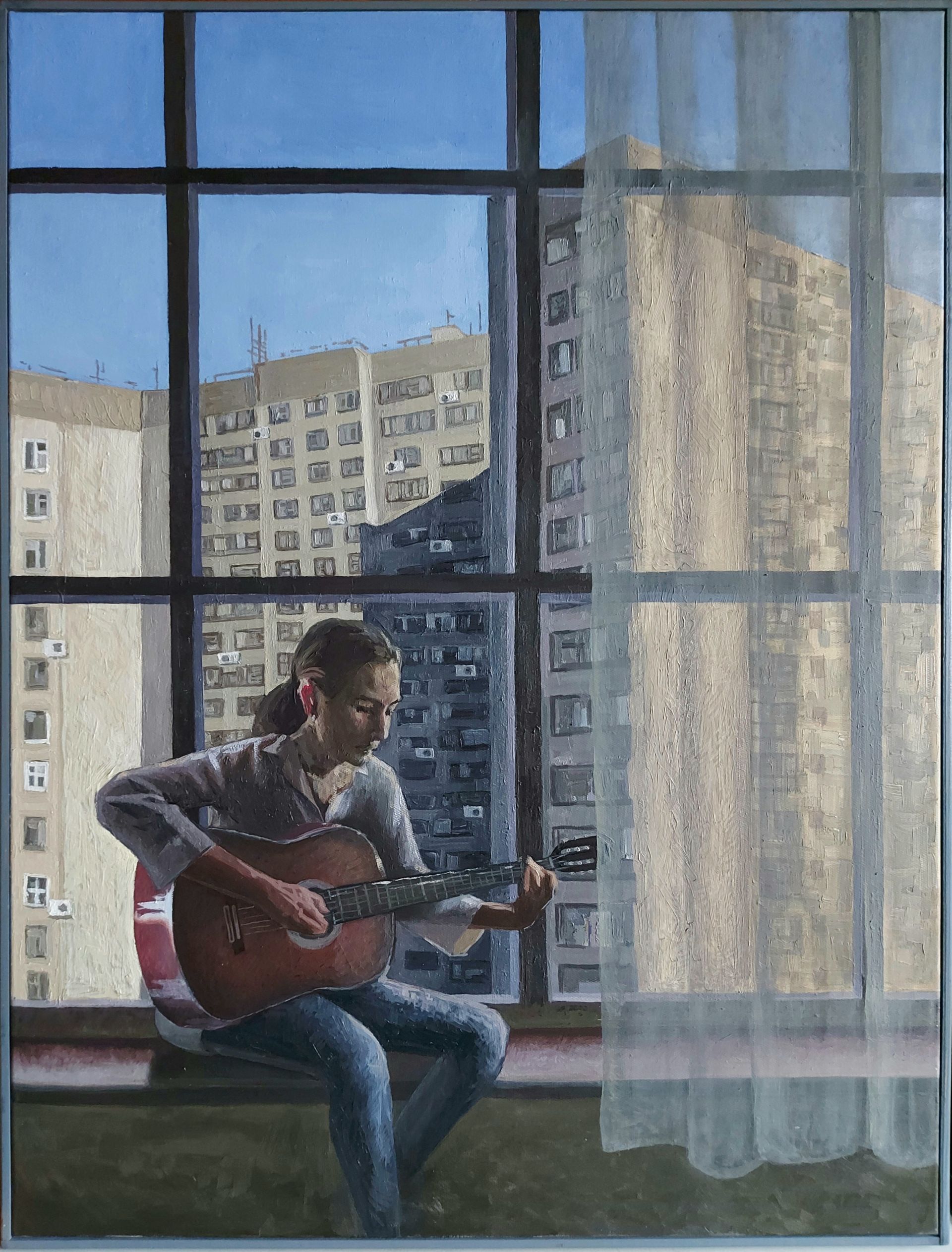 Татьяна Попова (Картина, живопись - 
                  60 x 80 см) Город. Девушка. Гитара.
