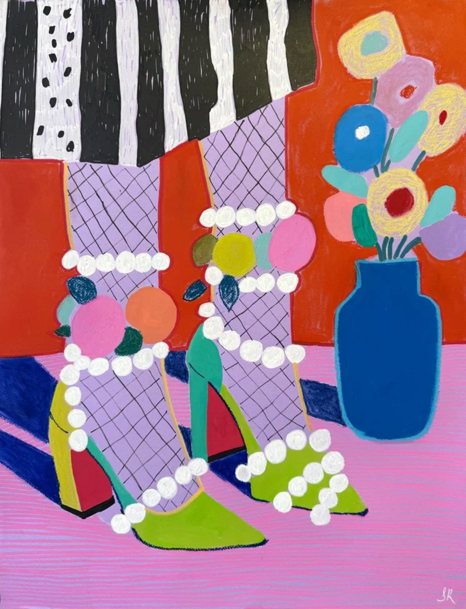 Саша Робинсон (Авторская графика - 
                  50 x 65 см) Зеленые туфли на высоком каблуке в стиле фовизма