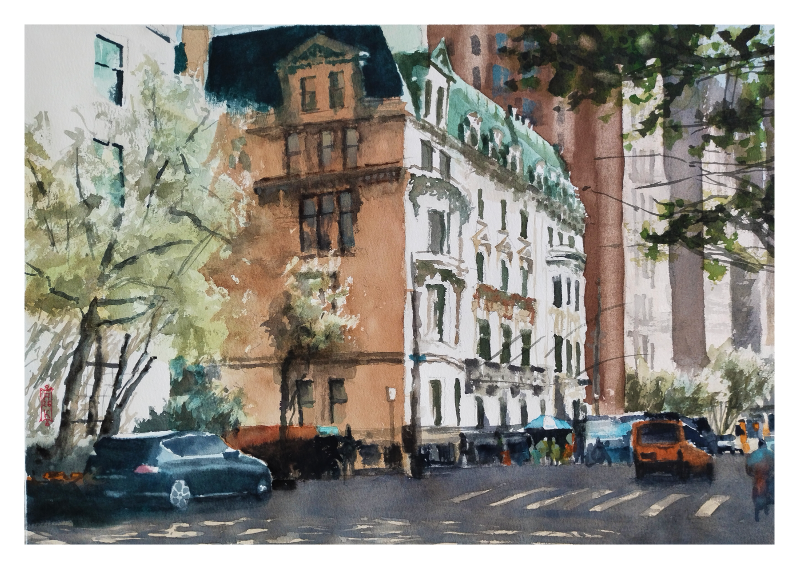 Александр Кормилицын (Авторская графика - 
                  42 x 29.4 см) Весна на Верхнем Ист-Сайде