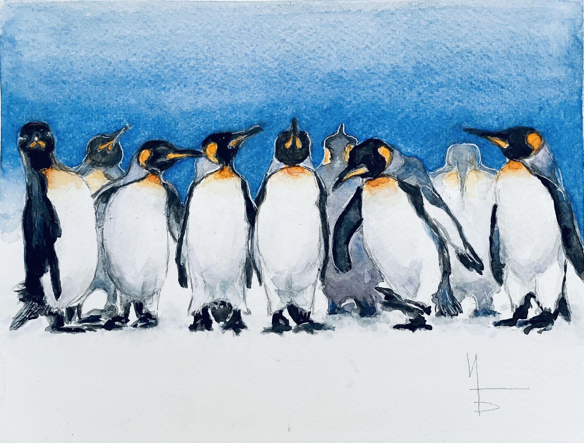 Ирина Булдина (Авторская графика - 
                  24 x 18 см) Пингвины