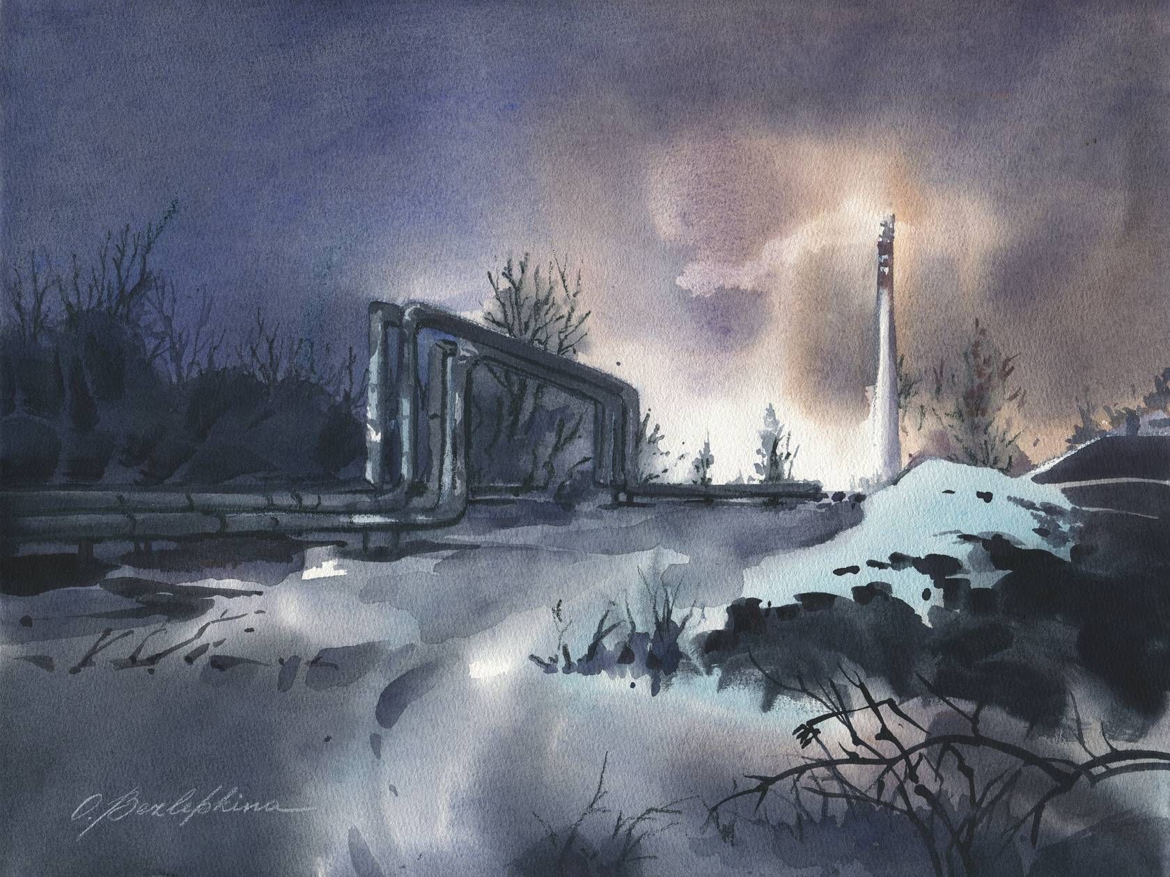 Ольга Безлепкина (Авторская графика - 
                  50 x 40 см) Трубопровод 1