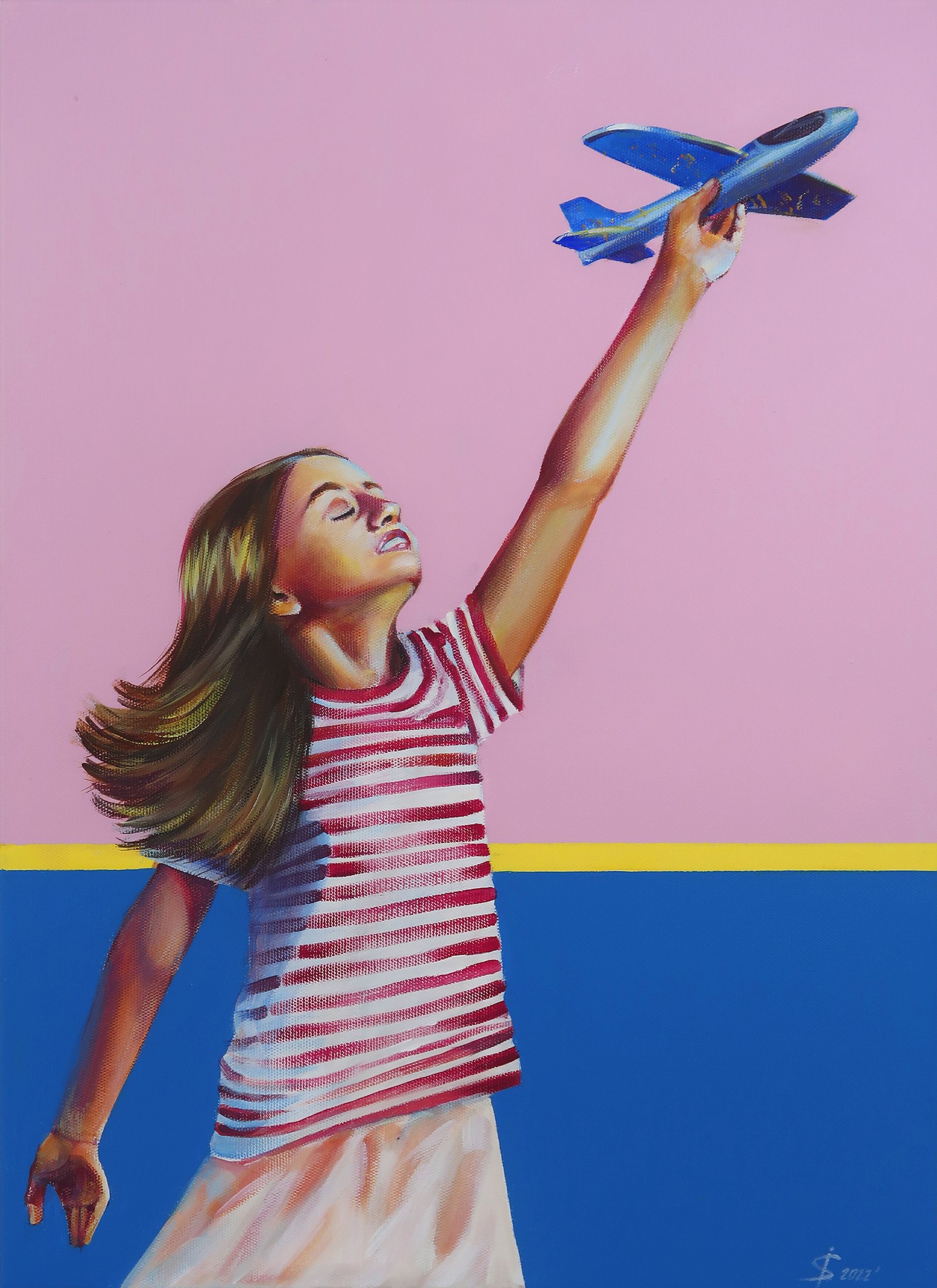 Светлана Искоских (Картина, живопись - 
                  50 x 70 см) Девочка и самолет. FREEDOM