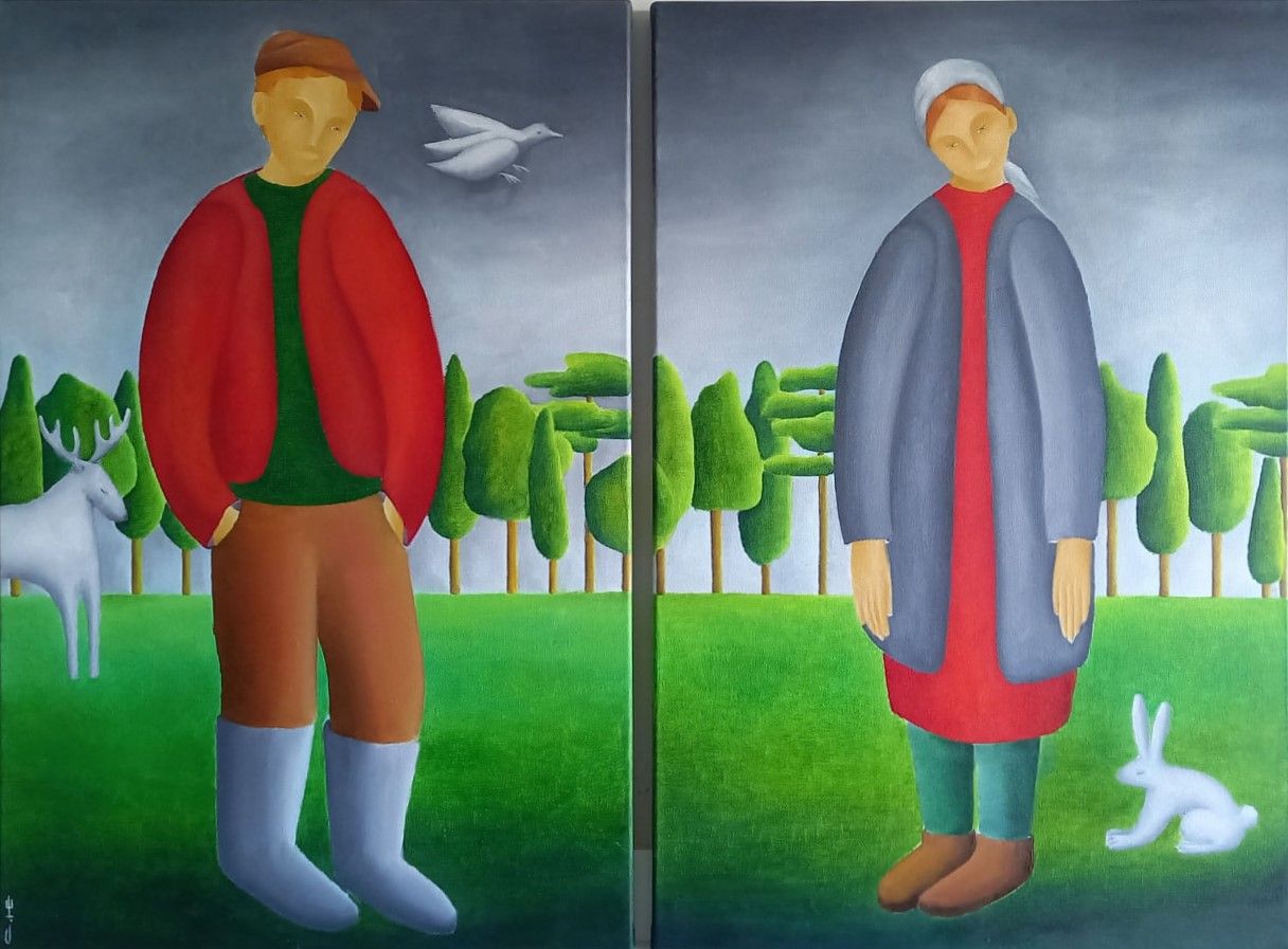 Саша Катинаускиене (Картина, живопись - 
                  80 x 60 см) Ранняя осень. Сельская местность. Диптих