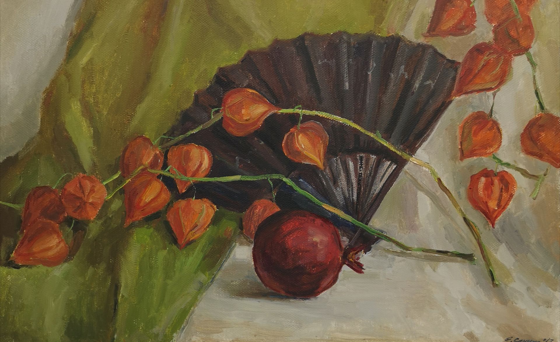Елена Санина (Картина, живопись - 
                  45 x 27.5 см) Натюрморт с гранатом
