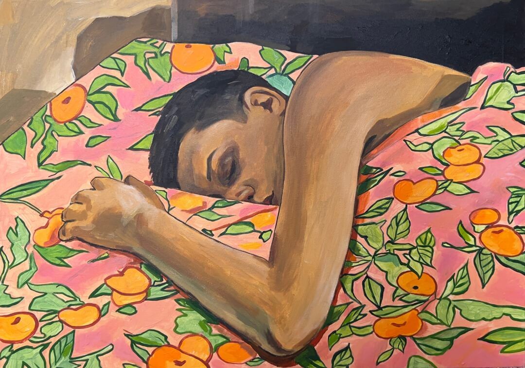 Лена Запрудских (Картина, живопись - 
                  70 x 50 см) Мальчик в персиках