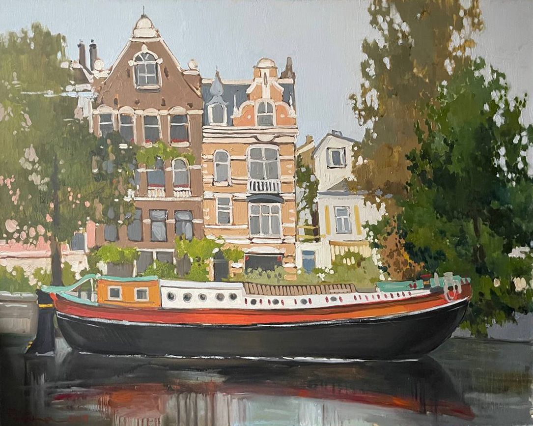 Полина Ратуш (Картина, живопись - 
                  100 x 80 см) Лодка на канале в Амстердаме