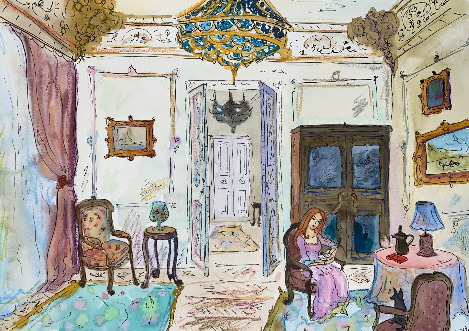Катя Афонина (Авторская графика - 
                  38 x 27 см) La Maison d'Igumnov