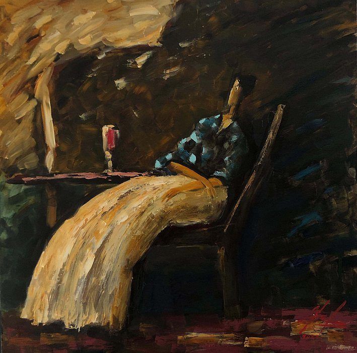 Святослав Игоревич Ушаков (Картина, живопись - 
                  100 x 100 см) Кальман и красное вино (посвящение маме)