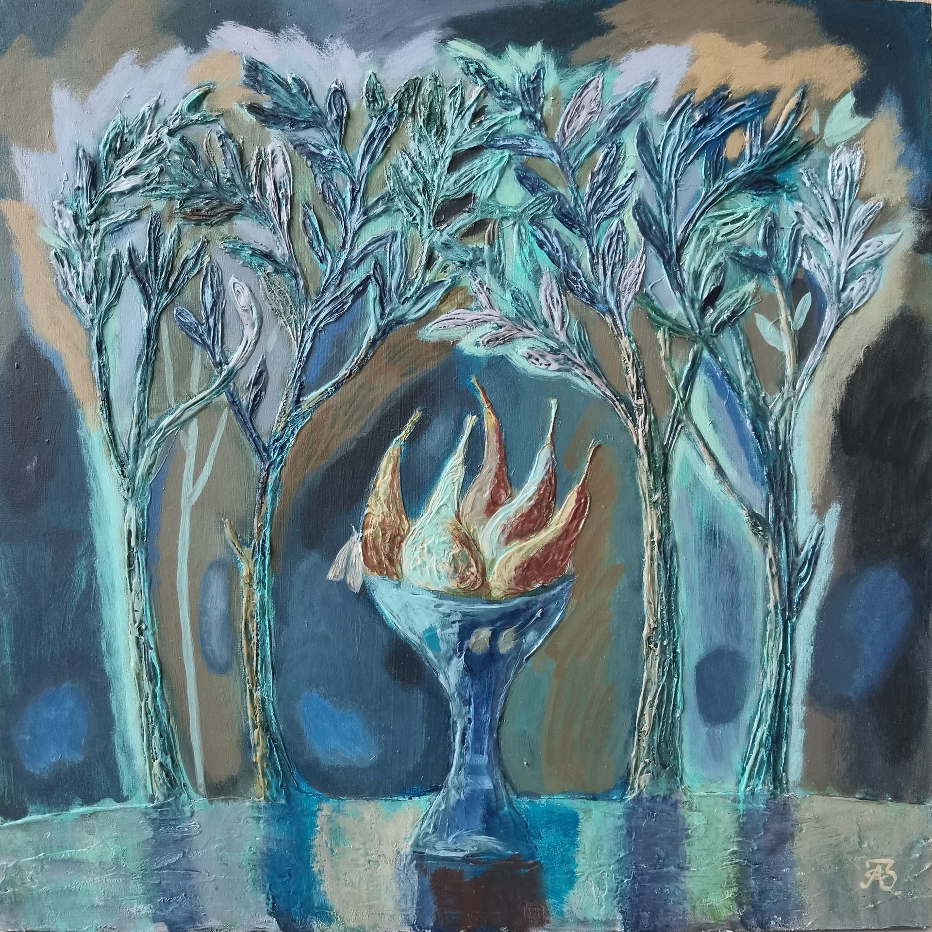 Зарина Абисалова (Картина, живопись - 
                  50 x 50 см) В ночном мерцании