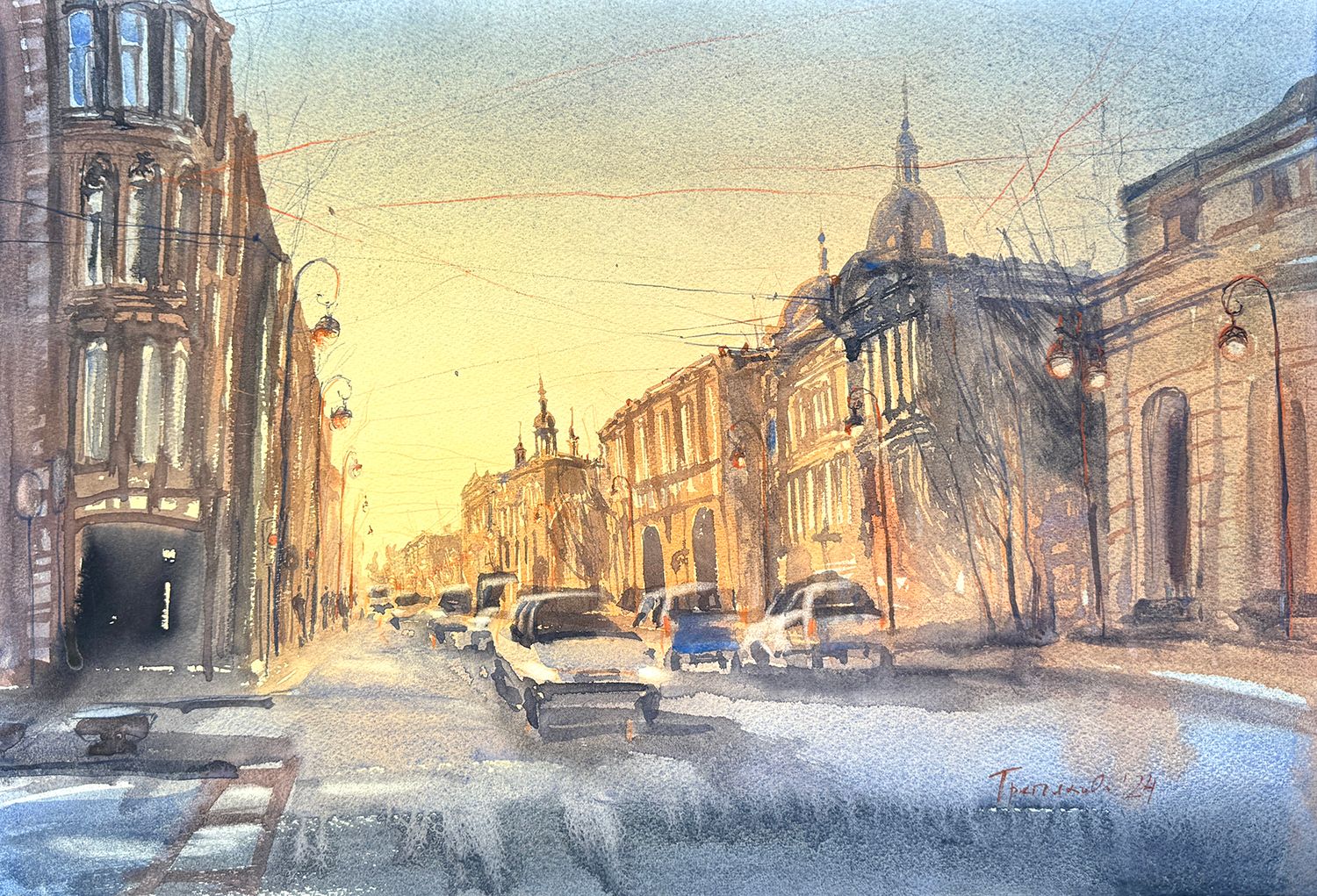 Юлия Третьякова (Авторская графика - 
                  56 x 38 см) Зимний рассвет
