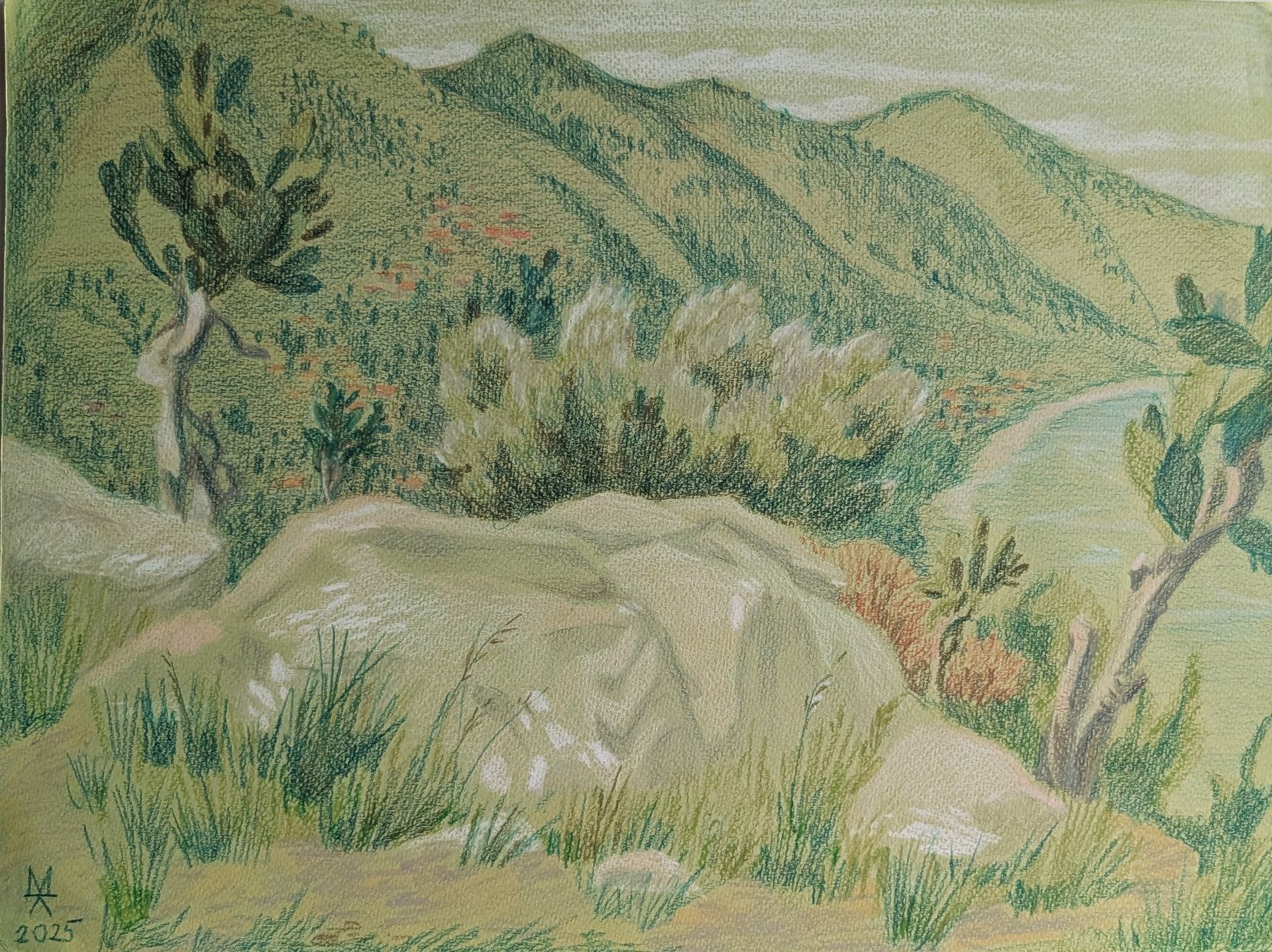 Екатерина Маланьина (Авторская графика - 
                  44 x 33 см) Зеленый, зеленый, зеленый