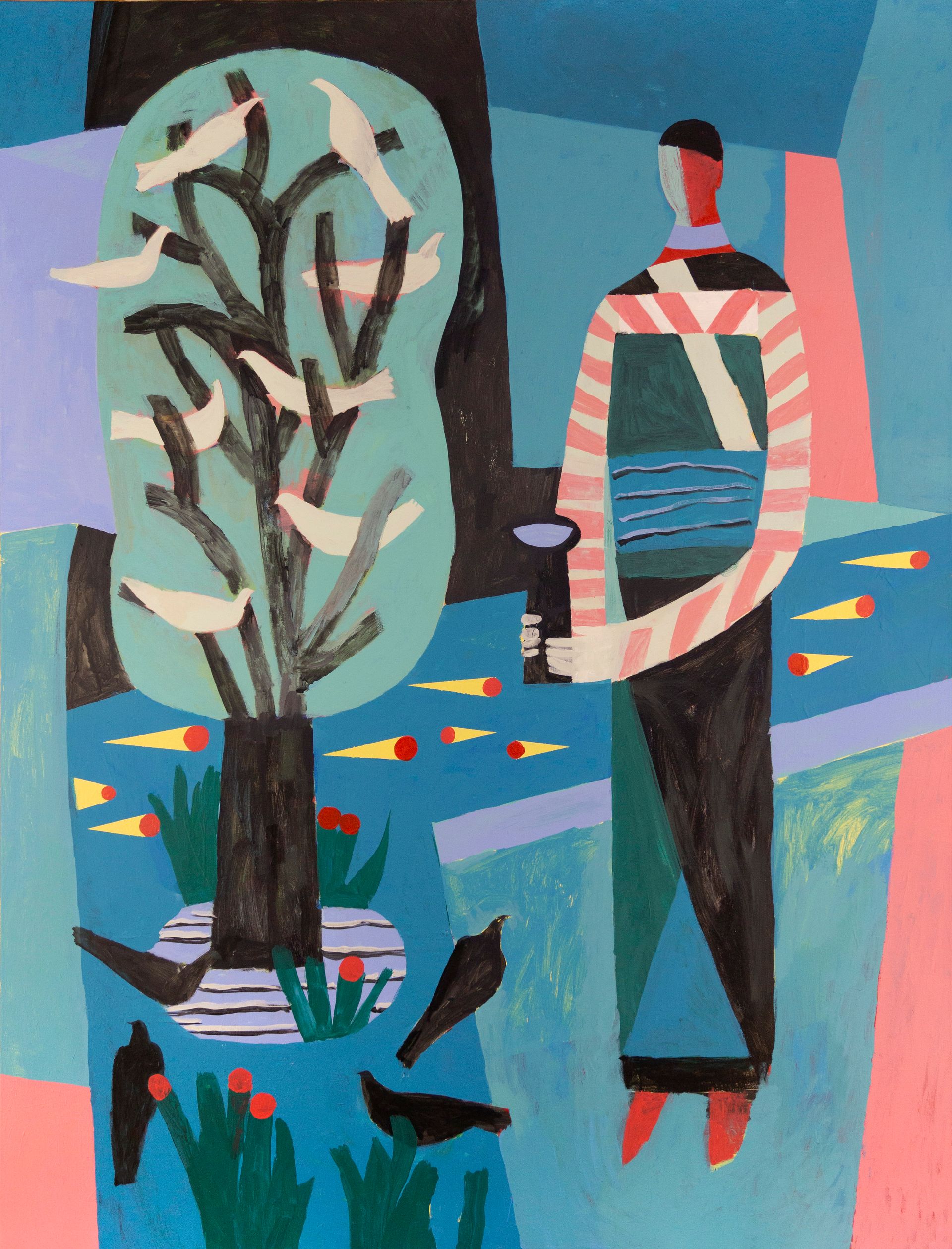 Александр Бирук (Картина, живопись - 
                  130 x 170 см) Человек поливающий дерево