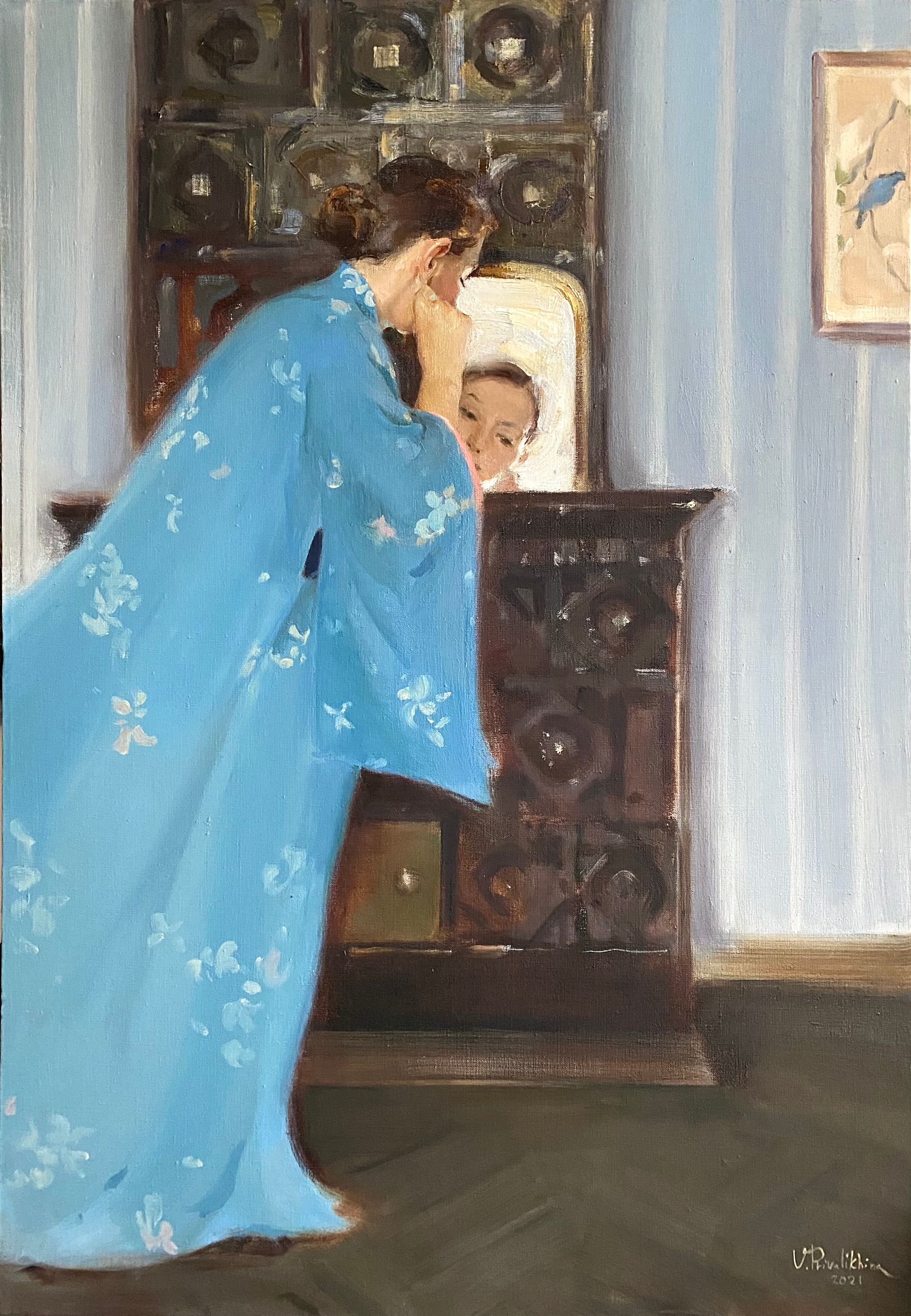 Валерия Привалихина (Картина, живопись - 
                  80 x 115 см) Девушка, надевающая сережку