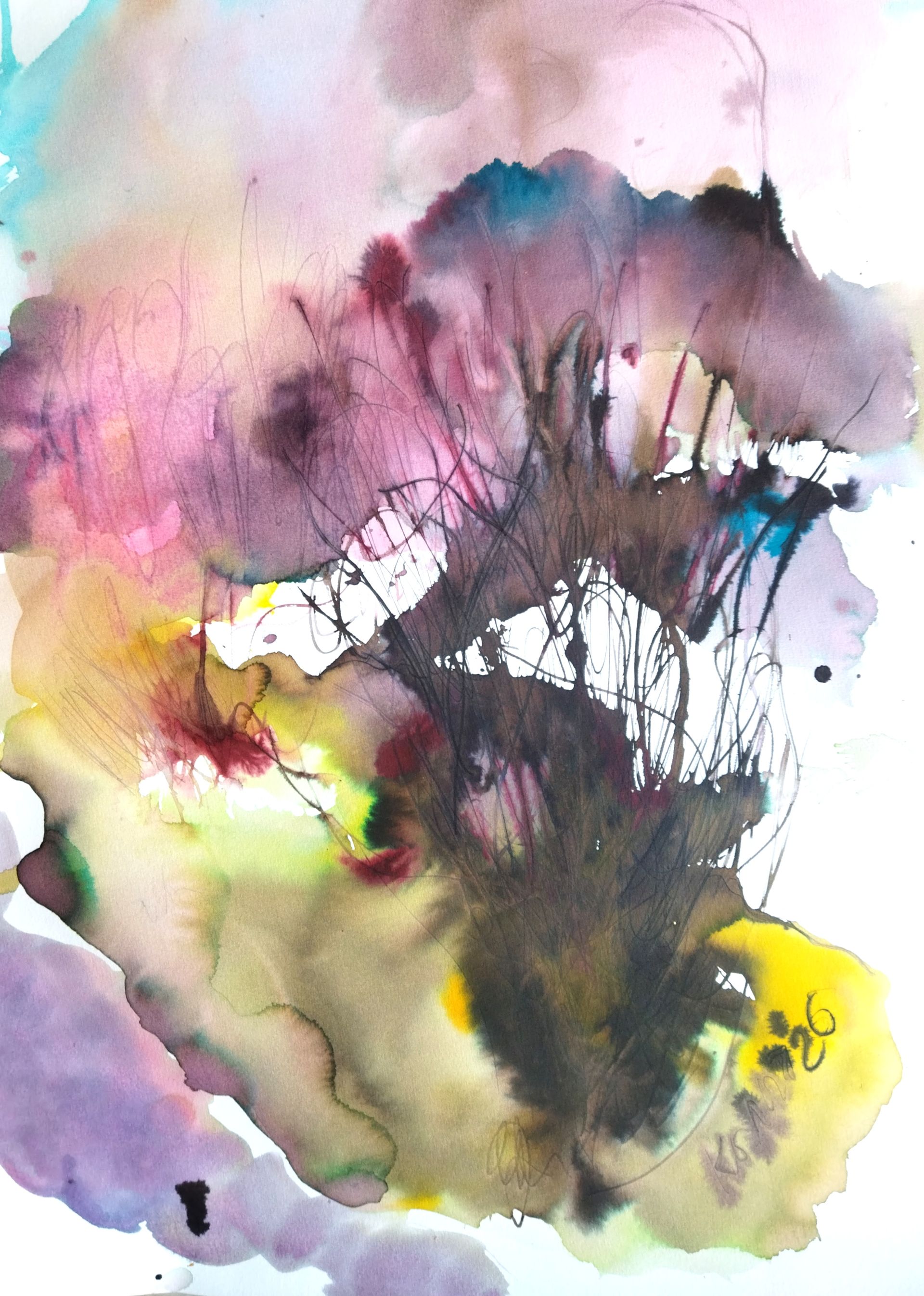 Людмила Кылыч (Авторская графика - 
                  42 x 59 см) Подмосковный куст в утренней дымке