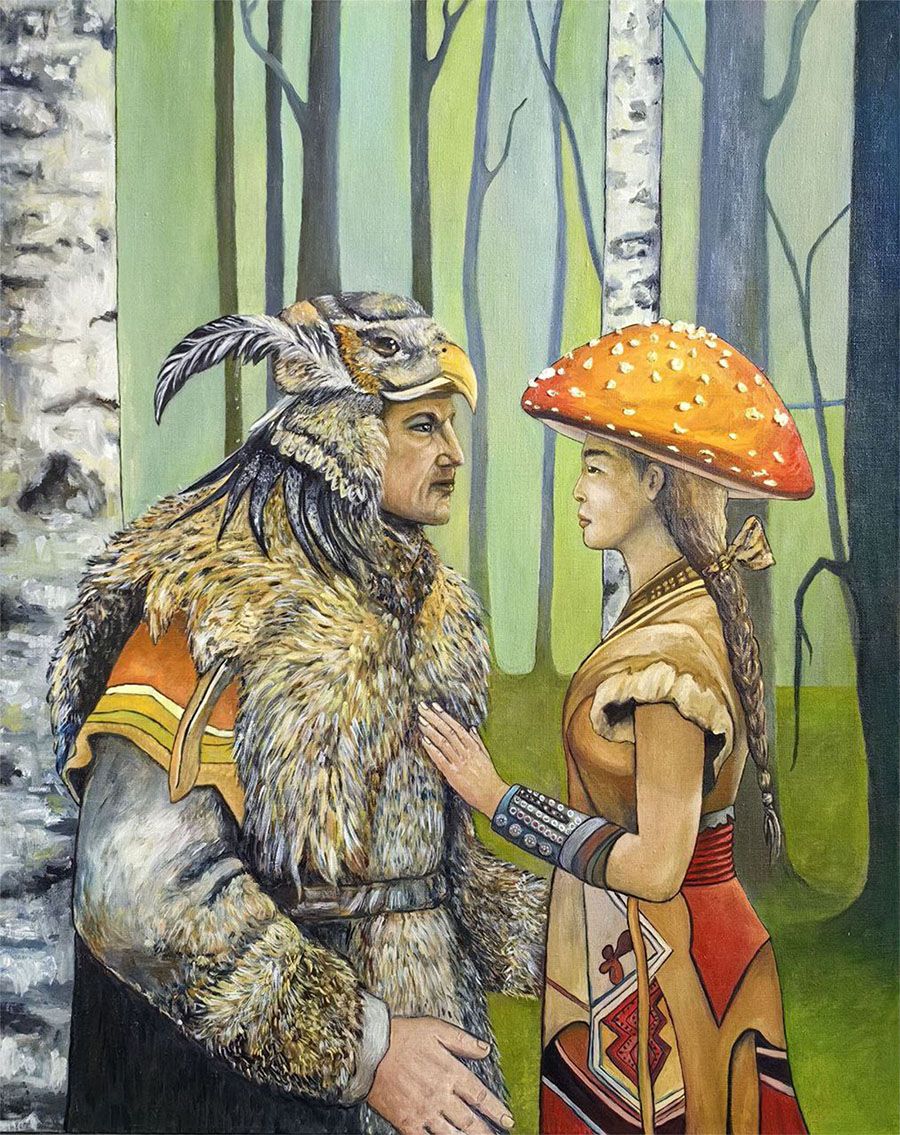 Teona Nakatl (Картина, живопись - 
                  80 x 100 см) Встреча в лесу