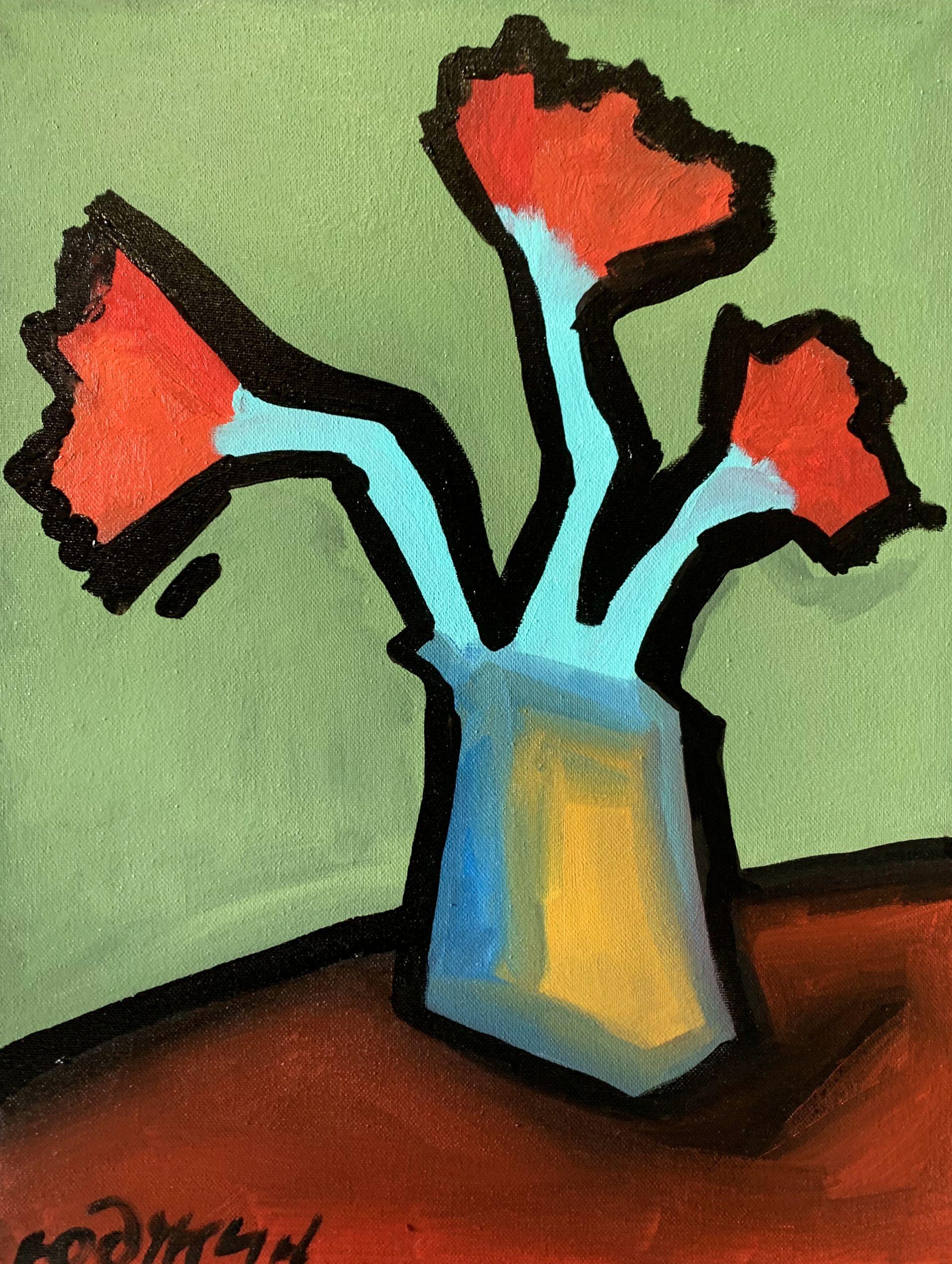 Юджин (Картина, живопись - 
                  35 x 45 см) Цветы на зеленом фоне