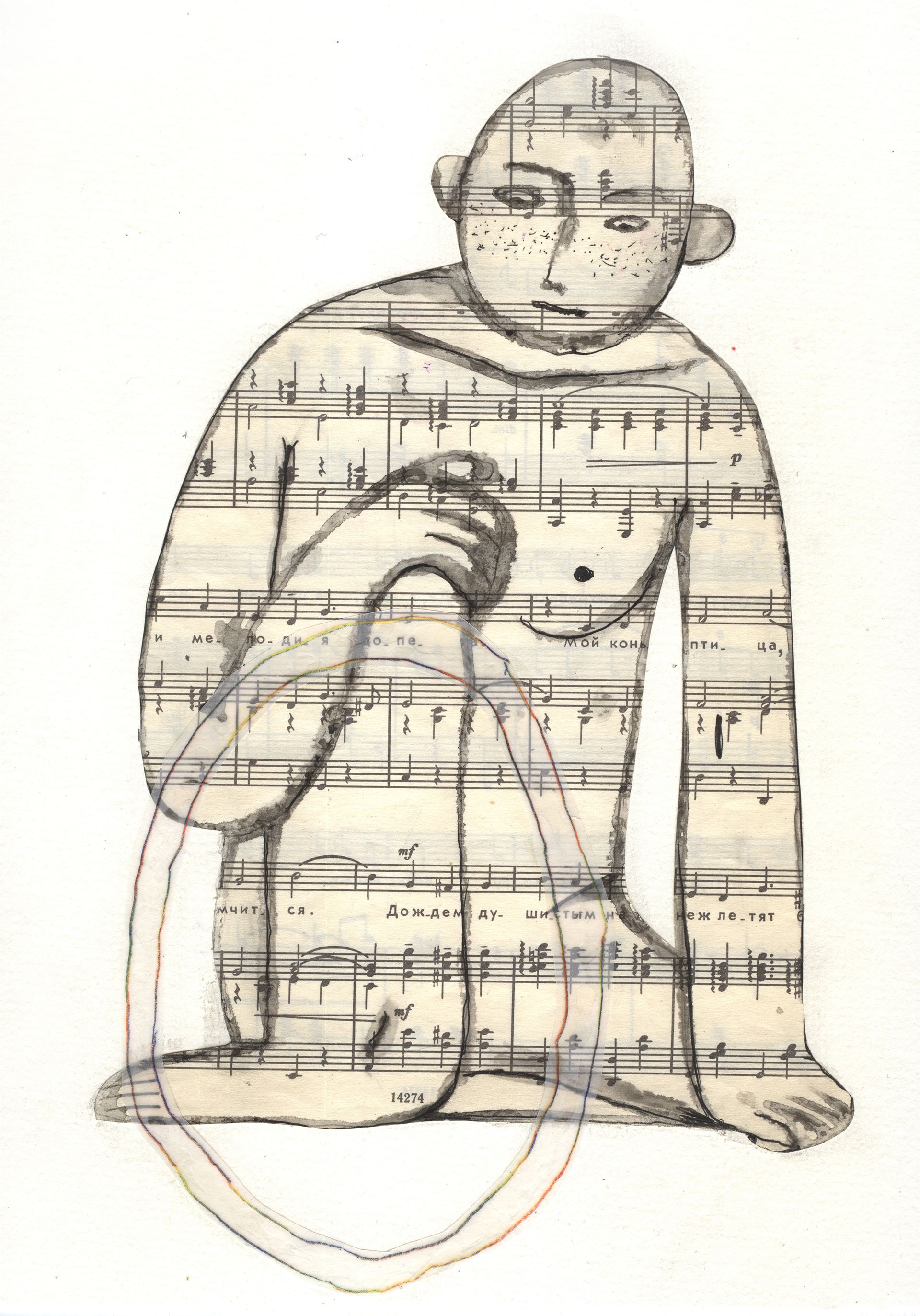 Оля Душкина (Авторская графика - 
                  21 x 29.7 см) Музыканту неинтересно с хулахупом
